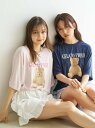 gelato pique 【ONLINE限定】【接触冷感】ベアワンポイントTシャツ&ストライプショートパンツセット ジェラートピケ インナー・ルームウェア その他のインナー・ルームウェア ピンク ネイビー【送料無料】