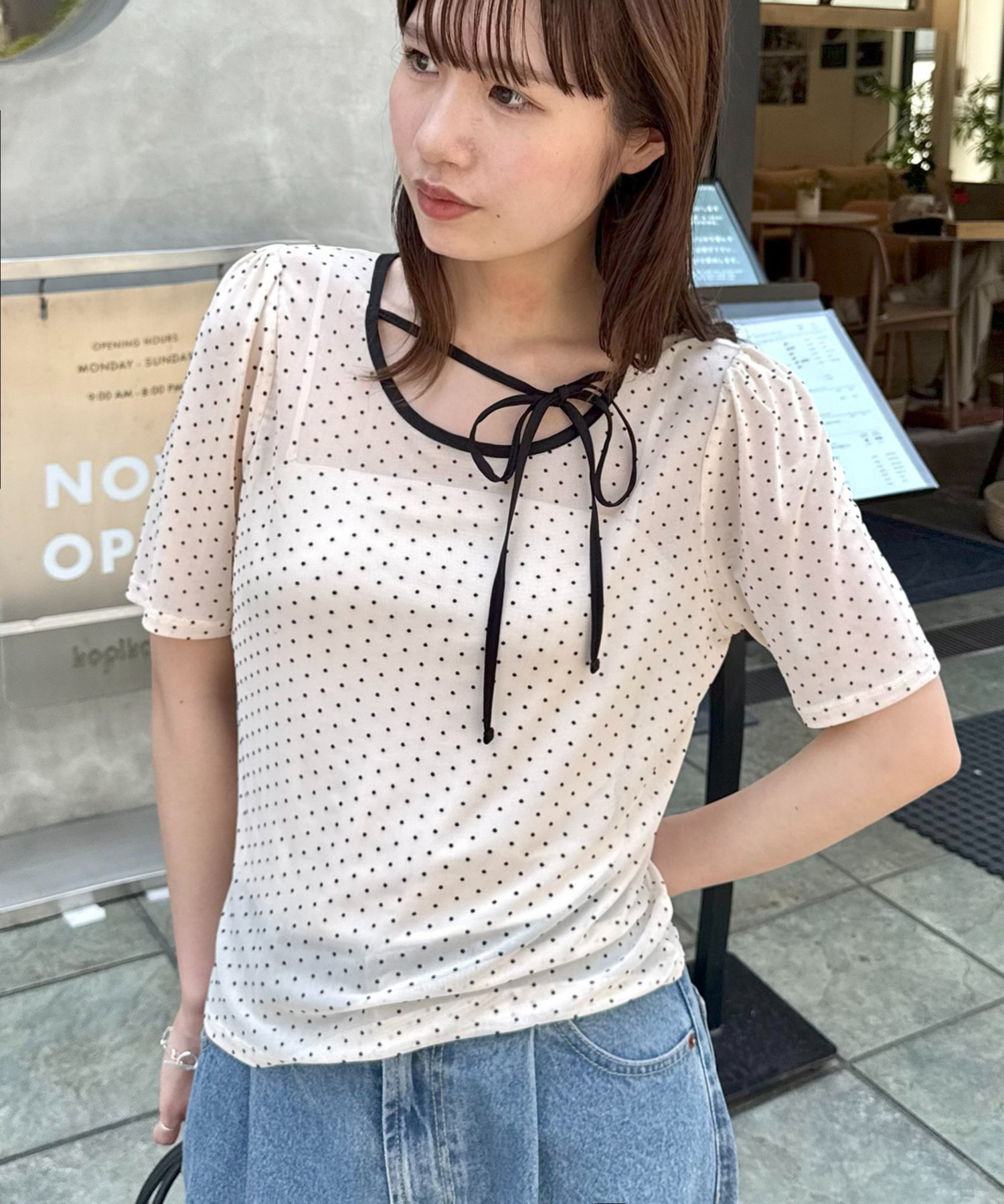 Discoat 【umm.】ドットチュール半袖プルオーバー ディスコート トップス カットソー・Tシャツ ブラック ホワイト【送料無料】