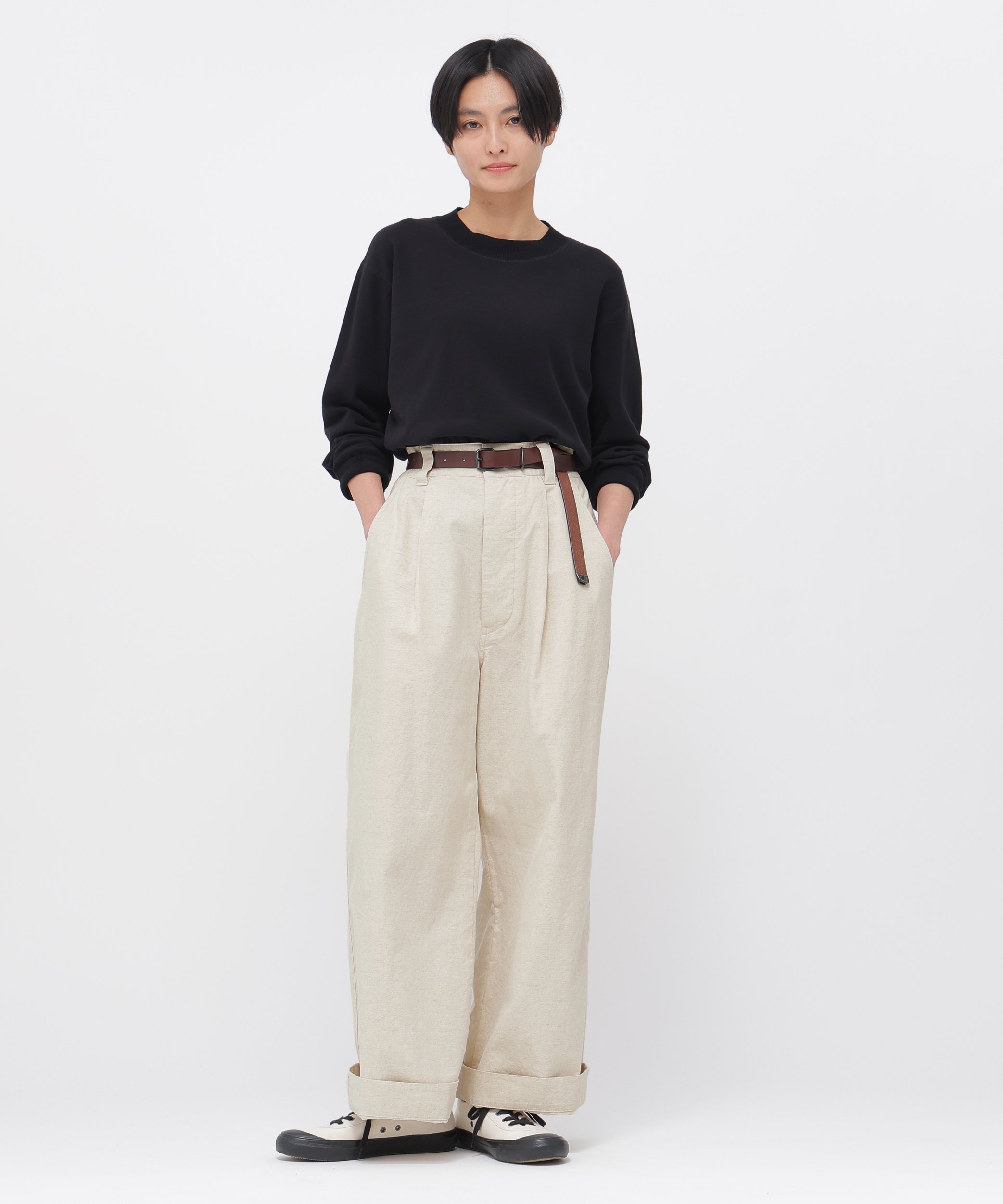 MHL. BELGIAN LINEN COTTON PLAINWEAVE TROUSERS マーガレット・ハウエル パンツ その他のパンツ カーキグリーン ホワイト