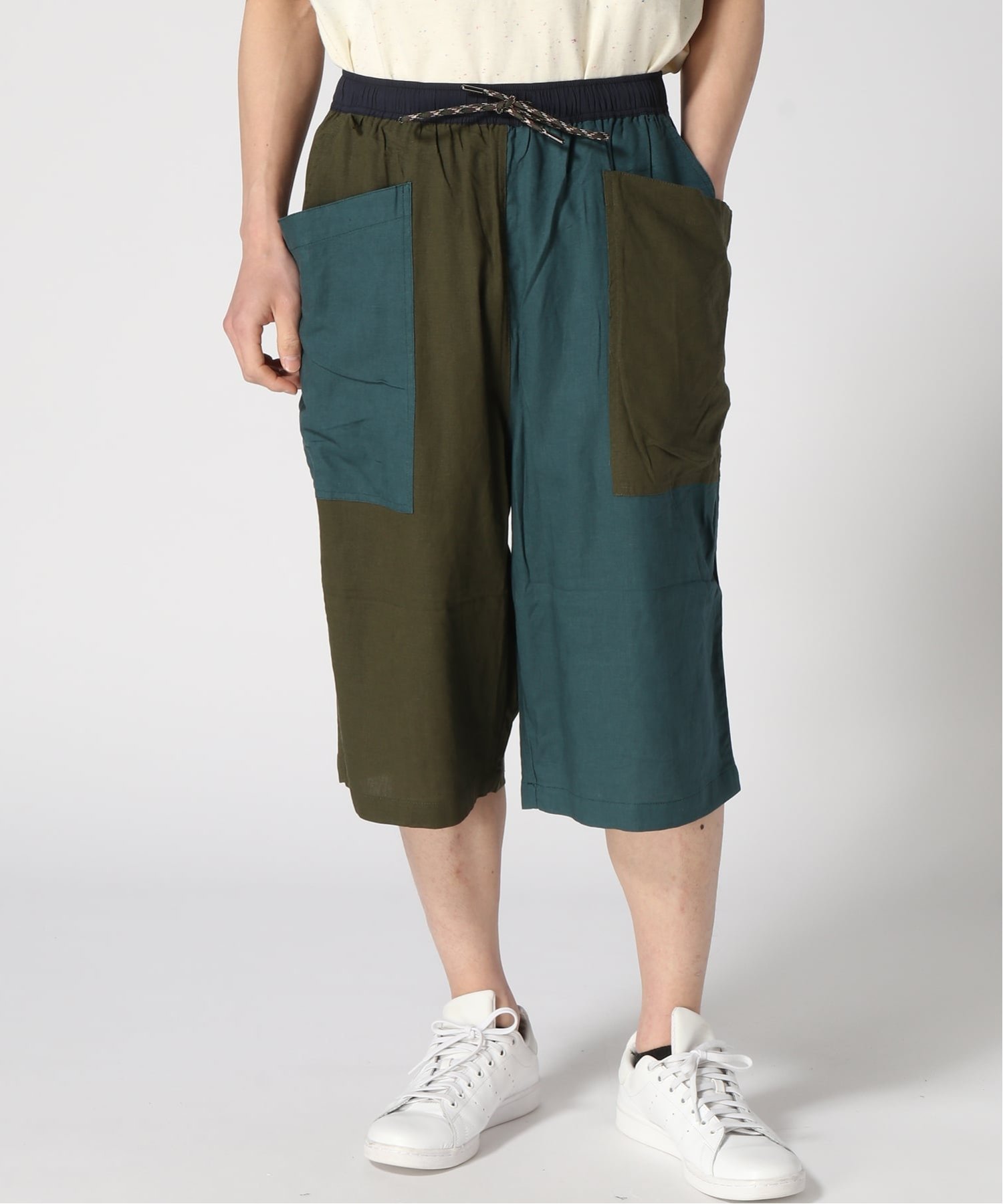 gym master gym master/(U)麻レーヨンガーデニングクロップドパンツ ジムマスター パンツ その他のパンツ ブラック ネイビー ベージュ カーキグリーン グリーン