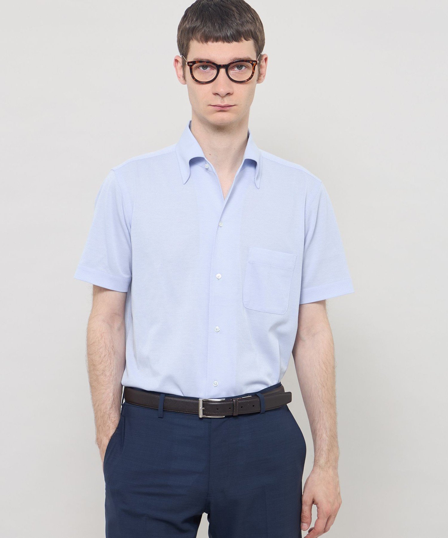 【FLEX JERSEY】ハイツイストジャージー半袖ワンピースカラーシャツ マッキントッシュ ロンドン トップス シャツ・ブラウス ネイビー パープル グリーン