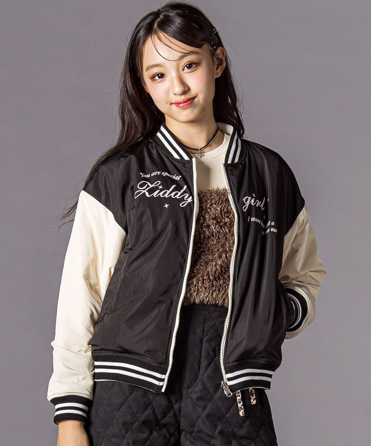 ZIDDY リバーシブルブルゾン(130~160cm) ベベ オンライン ストア ジャケット・アウター ブルゾン・ジャンパー ホワイト ブラック【送料無料】