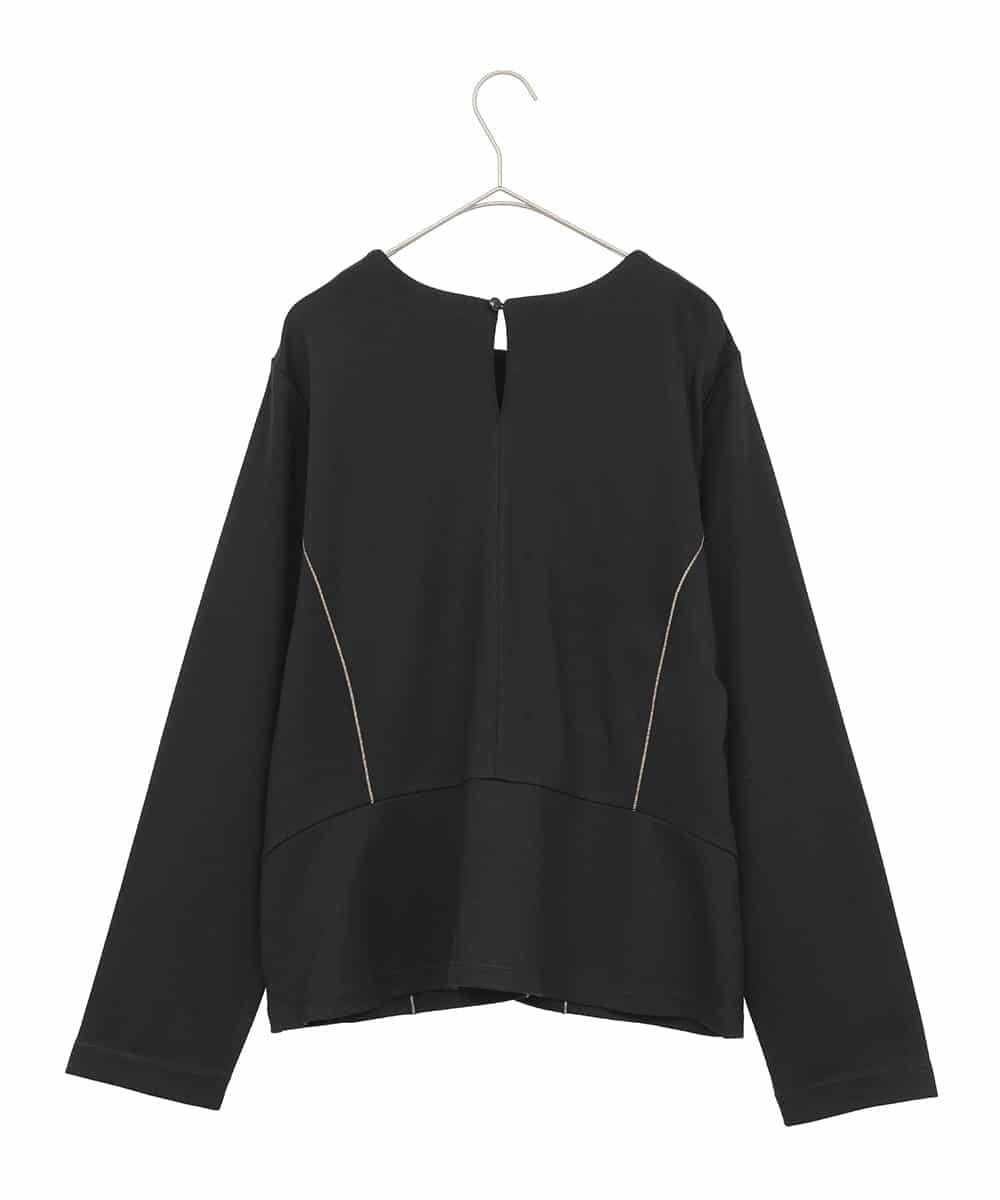 HIROKO BIS GRANDE 【大きいサイズ】ラインアクセントポンチプルオーバー /洗える ヒロコ ビス グランデ トップス カットソー・Tシャツ ブラック