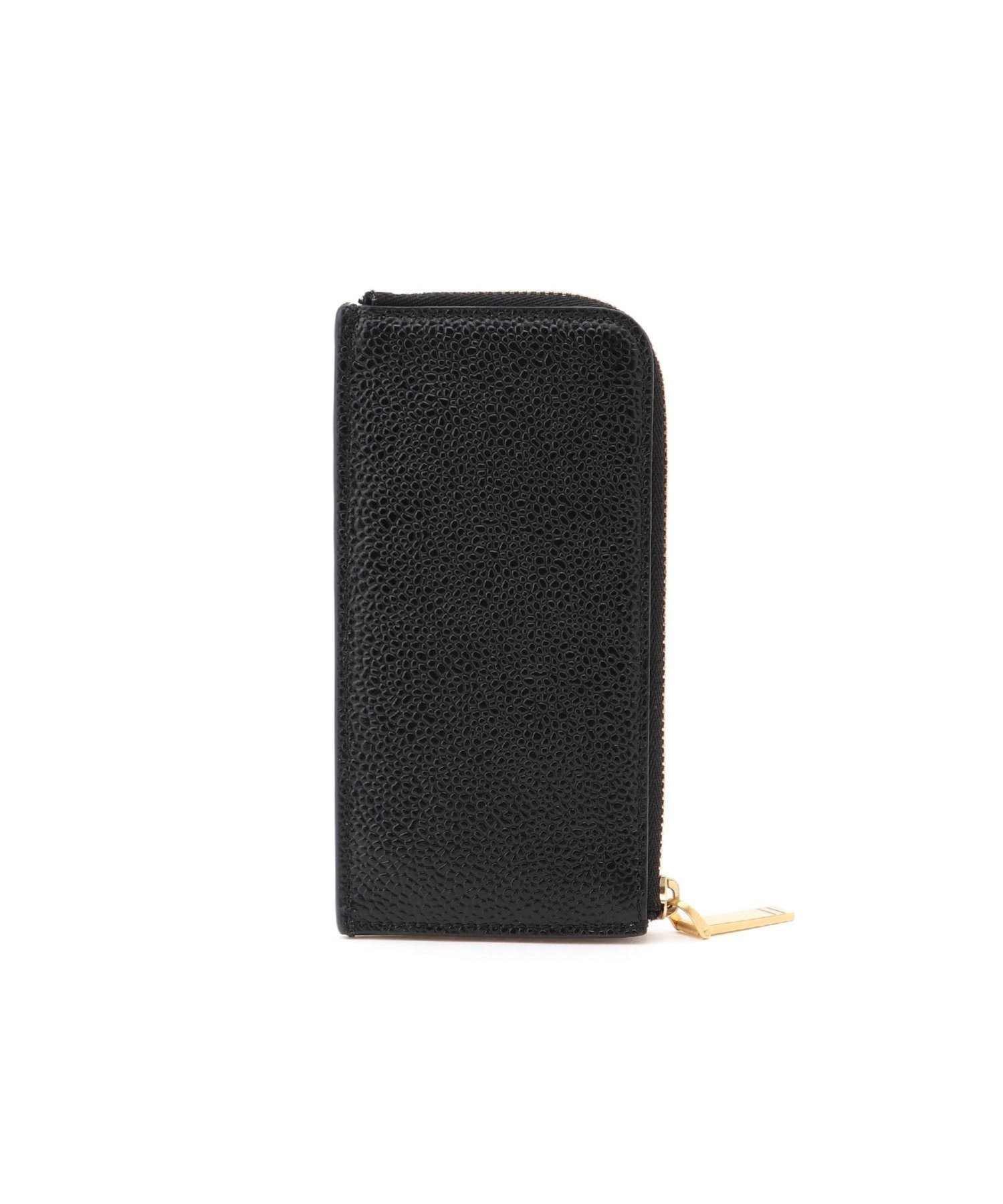 THOM BROWNE HALF ZIP AROUND WALLET IN PEBBLE GRAIN LEATHER トムブラウン 財布・ポーチ・ケース 財布 ブラック【送料無料】