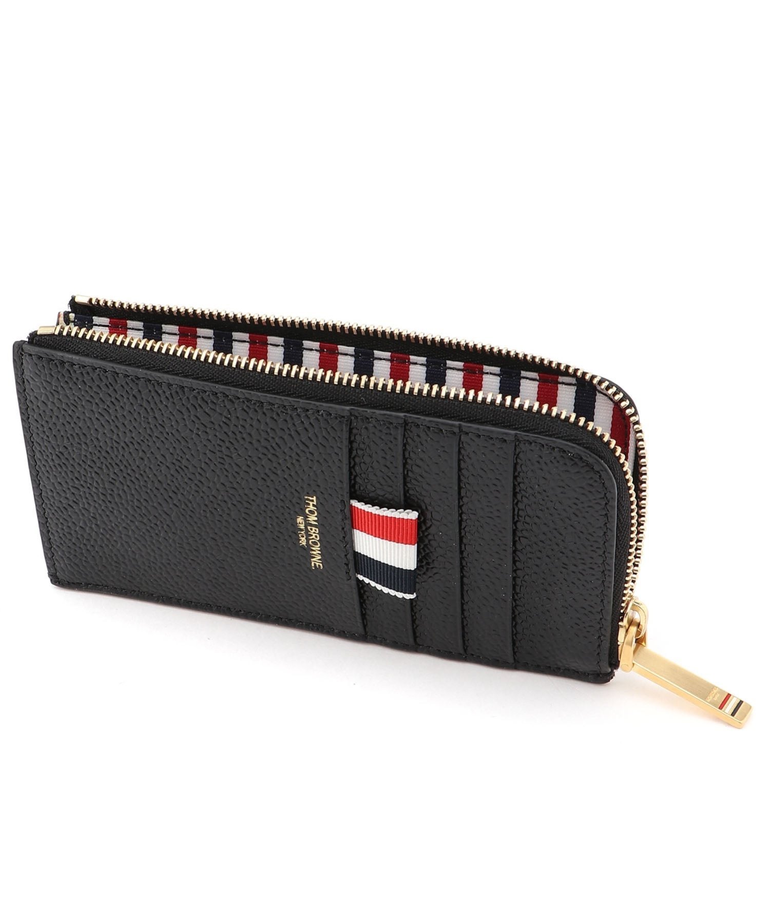 THOM BROWNE HALF ZIP AROUND WALLET IN PEBBLE GRAIN LEATHER トムブラウン 財布・ポーチ・ケース 財布 ブラック【送料無料】