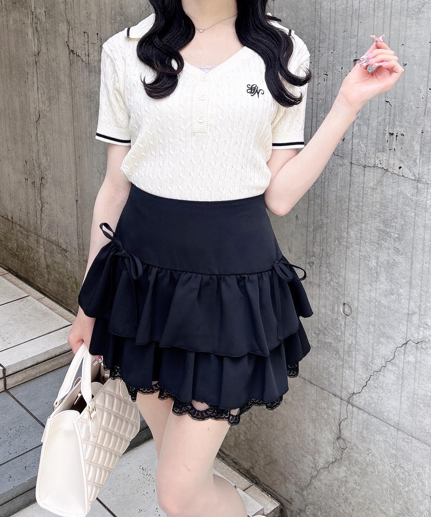【SALE／33%OFF】INGNI 12Gケーブル柄ヘンリースキッパー半袖ニット イング トップス ニット ピンク ネイビー ホワイト