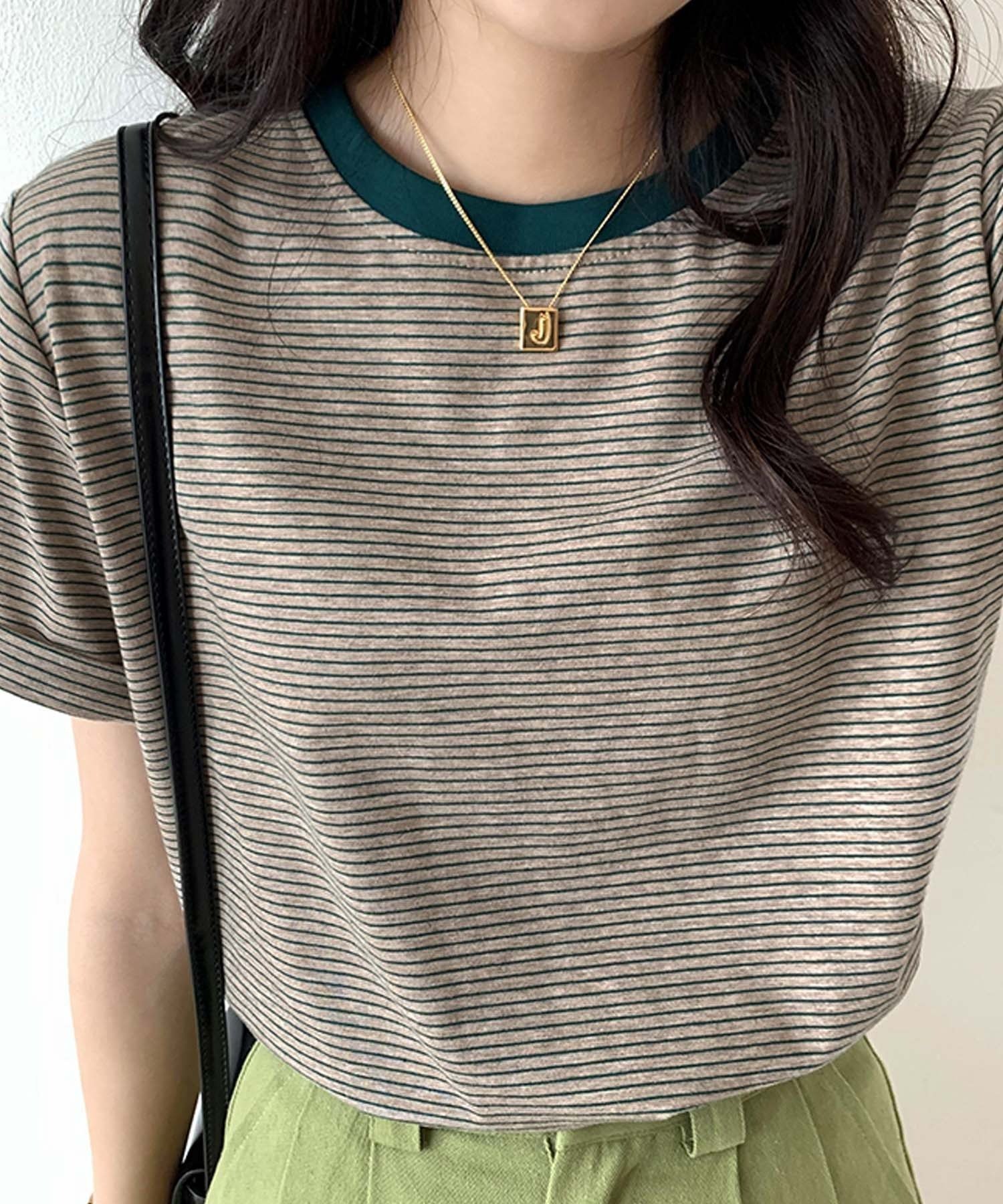 girlydoll/ハーフボーダーリンガーTシャツ ドゥーラ ドゥーラ トップス カットソー・Tシャツ オレンジ ベージュ グリーン ホワイト
