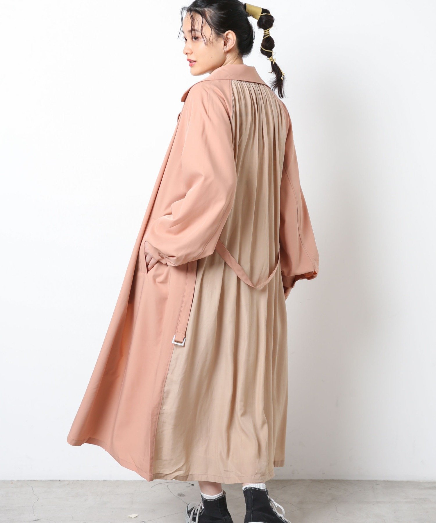 WEGO LADY'S シアー切替トレンチコート ウィゴー ジャケット・アウター ステンカラーコート ピンク ベージュ【送料無料】のサムネイル