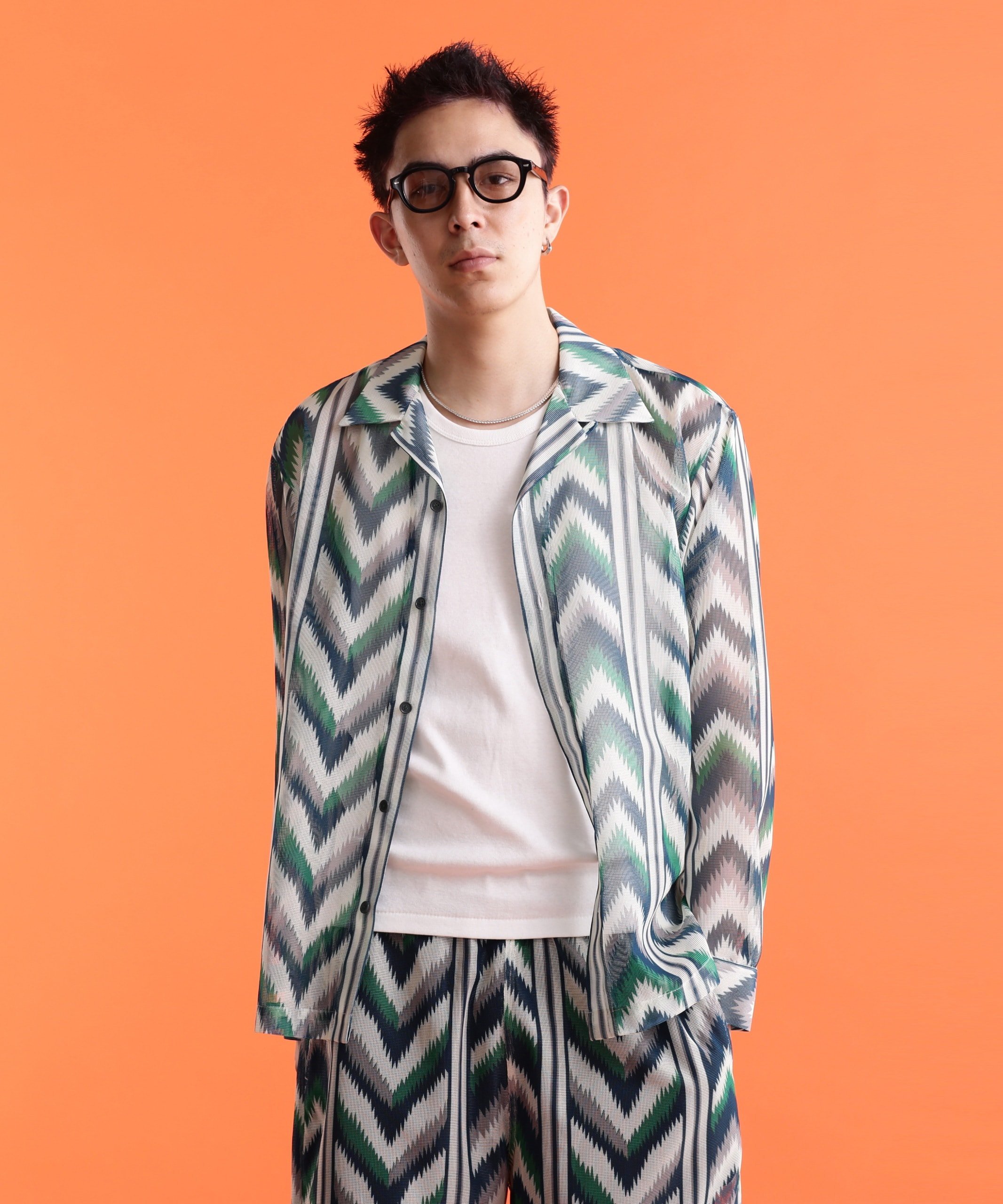 Schott PATTERNED MESH L/S SHIRT/パターンメッシュ ロングスリーブシャツ ショット トップス シャツ・ブラウス ネイビー グリーン【送料無料】