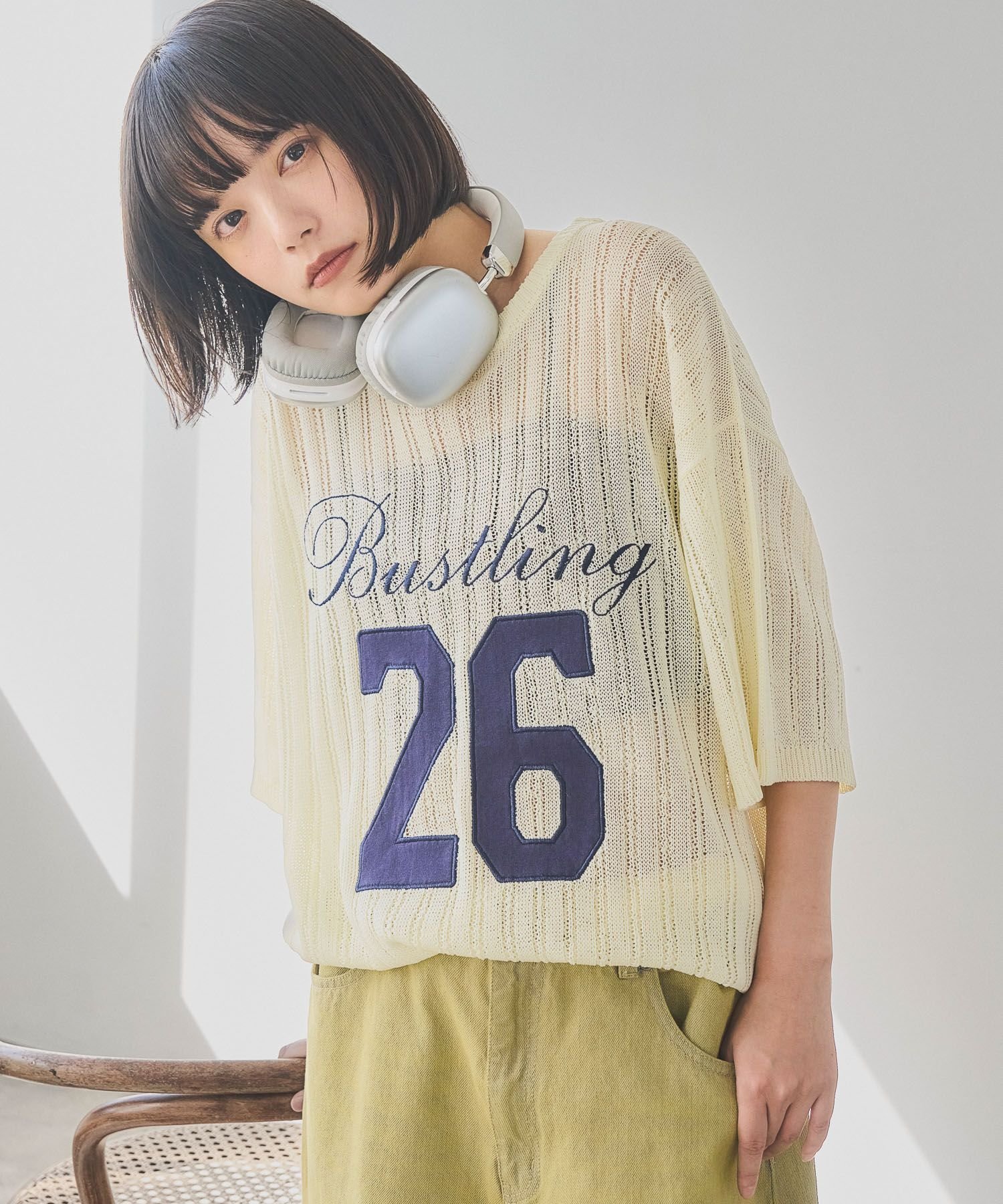 PAGEBOY 【PBLIM】ナンバーシシュウニット ページボーイ トップス ニット ネイビー ホワイト