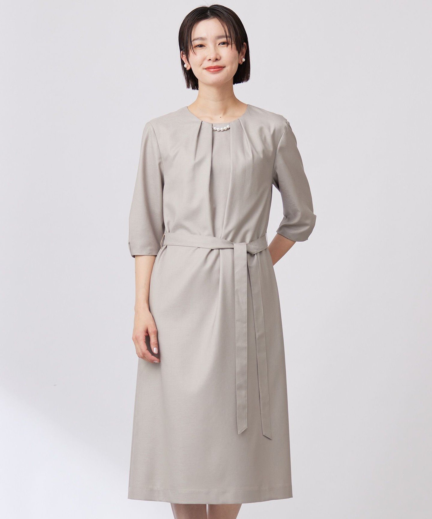 J.PRESS 【洗える・UV加工・吸水速乾】OXIJEWELストレッチ ワンピース ジェイプレス ワンピース・ドレス ワンピース ベージュ グレー ネイビー