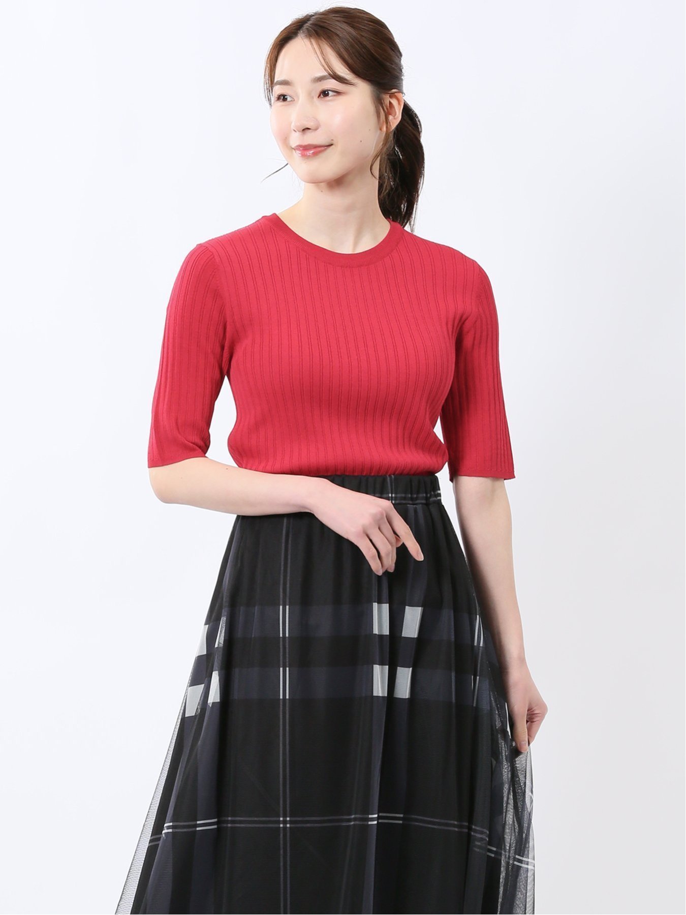 【SALE／50%OFF】m.f.editorial 快適機能 リブ クルーネック 半袖ニット タカキュー トップス ニット ホワイト
