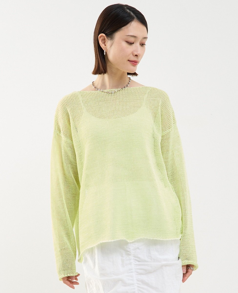 Boat Neck - Soffitto リネン混ボートネックシアーニット ソフィット トップス ニット ブラック ホワイト イエロー【送料無料】