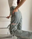 【SALE/5%OFF】one after another NICE CLAUP サイドレースあき美脚デニム ワンアフターアナザー ナイスクラップ パンツ その他のパンツ ブルー【送料無料】