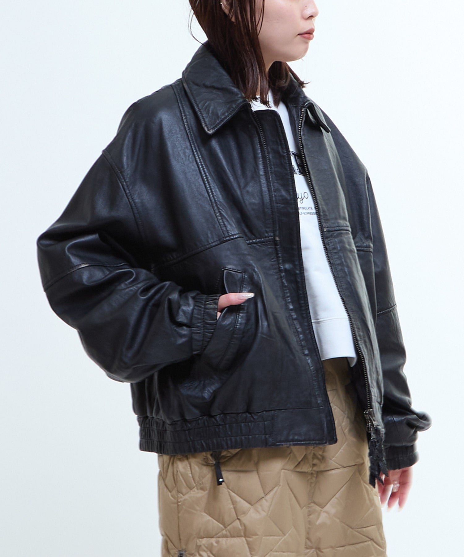 【SALE／50%OFF】CONVERSE TOKYO VINTAGE-LIKE SHEEP LEATHER ZIP BLOUSON コンバーストウキョウ ジャケット・アウター ライダースジャケット ブラック【送料無料】