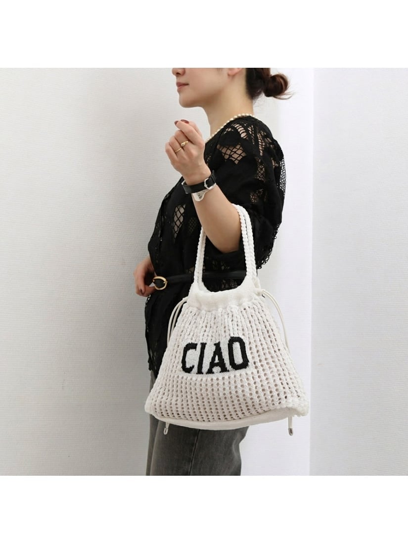 cache cache カシュカシュ cachecache / メッセージラメニット2wayバッグ アンビリオン バッグ トートバッグ ブラック ホワイト【送料無料】
