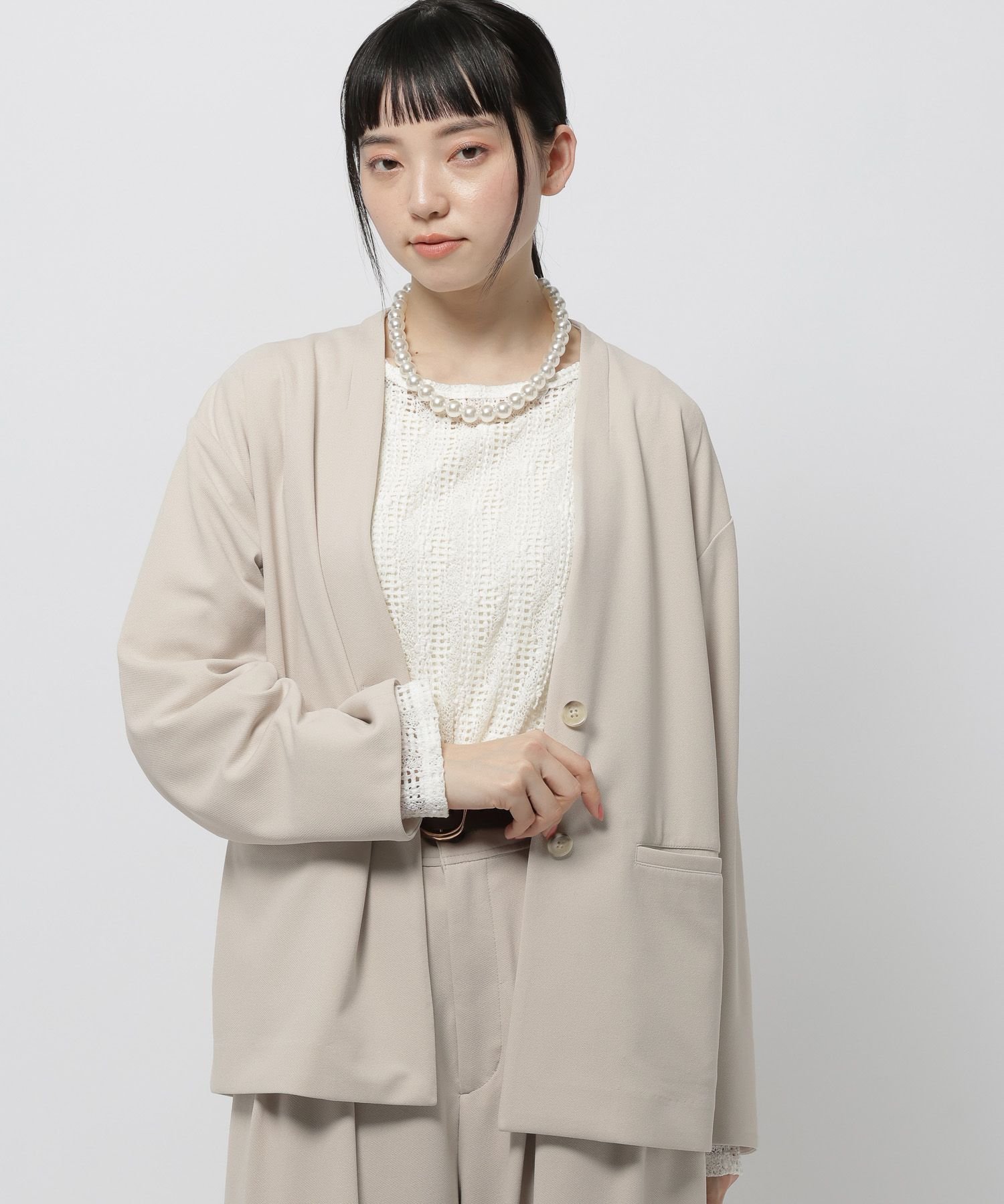 niko and ... 洗えるノビノビジャケットカーデ ニコアンド トップス カーディガン ホワイト ブラック【送料無料】