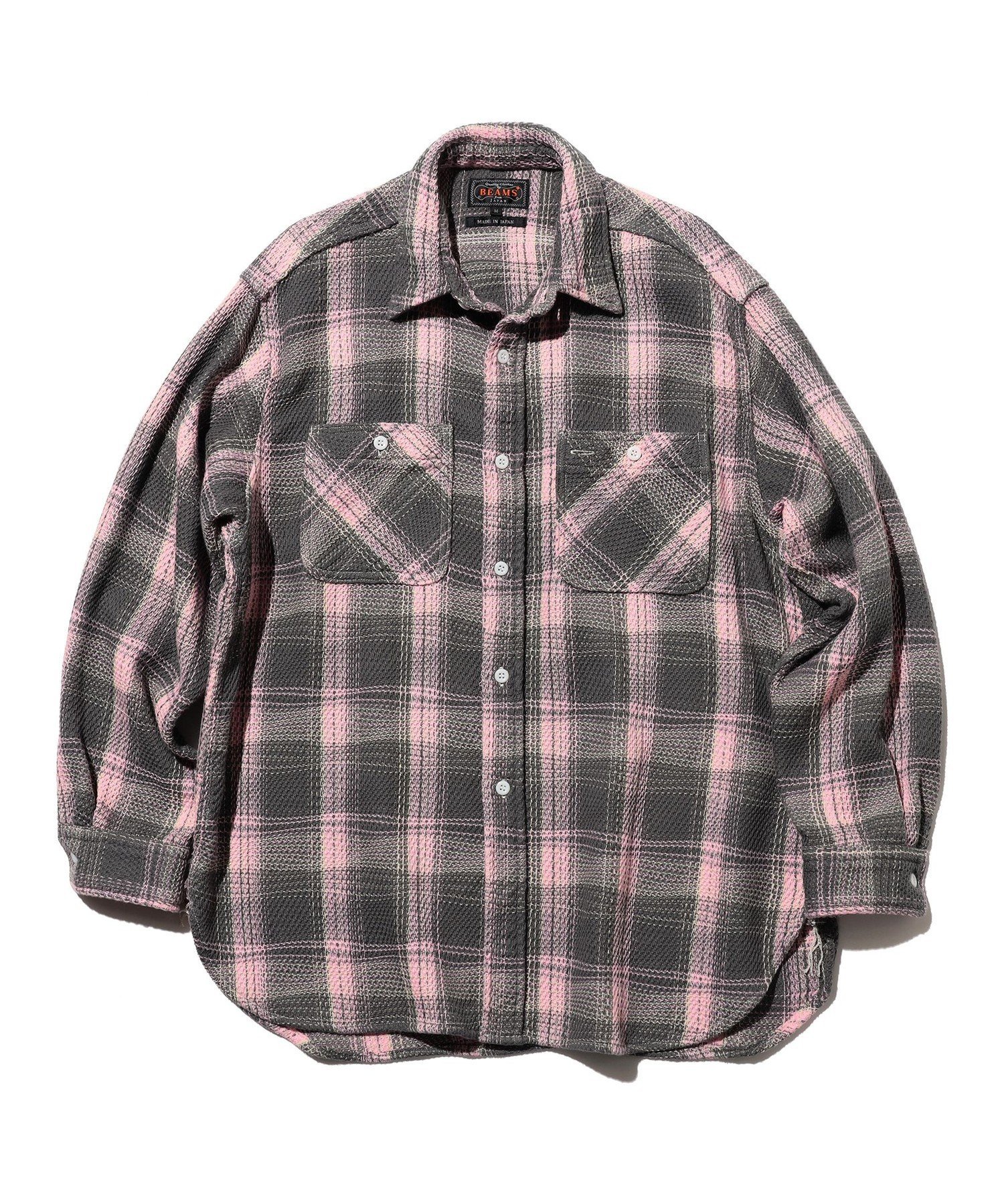 BEAMS PLUS WORK Waffle Plaid ビームス メン トップス シャツ・ブラウス ピンク グリーン【送料無料】