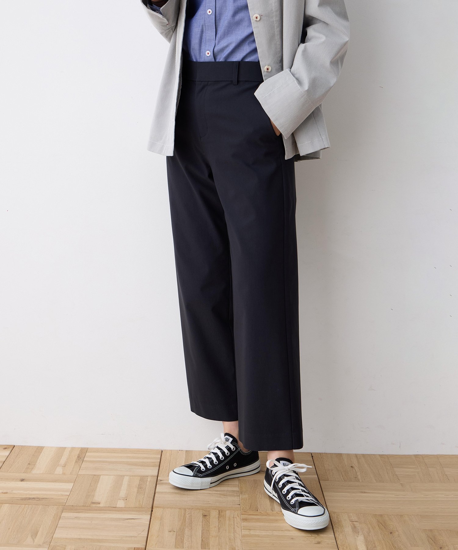 DECOY ストレッチストレートパンツ【接触冷感・後ろウエストゴム】 デコイシンス1981 パンツ その他のパンツ ネイビー ベージュ ブラウン【送料無料】
