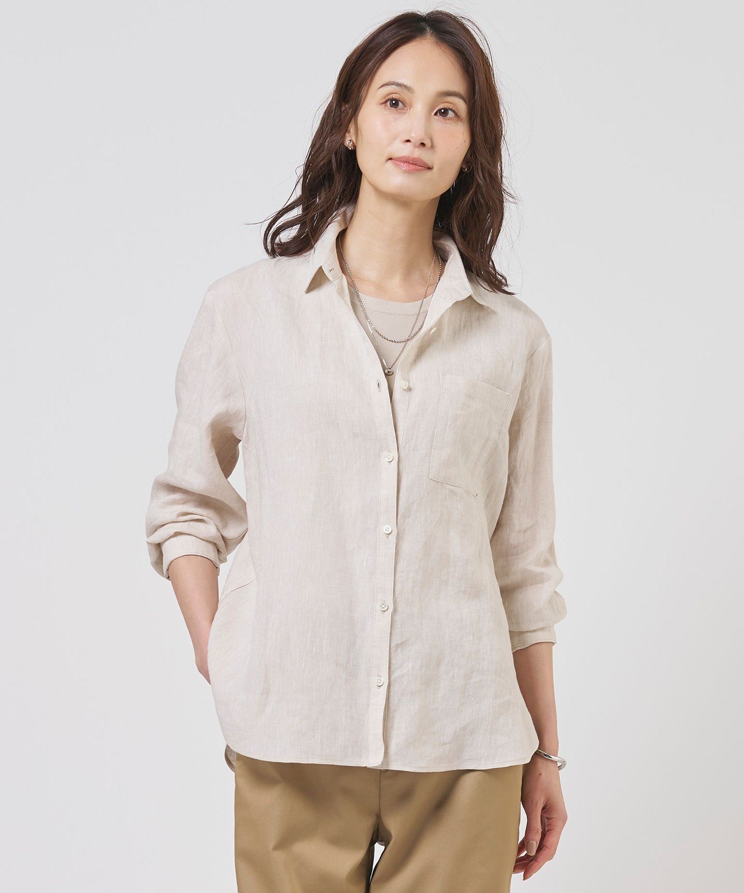J.PRESS 【WEB限定カラーあり・2way・セット着用可】リネン シャツ ブラウス ジェイプレス トップス シャツ・ブラウス ネイビー ベージュ ピンク ブラウン