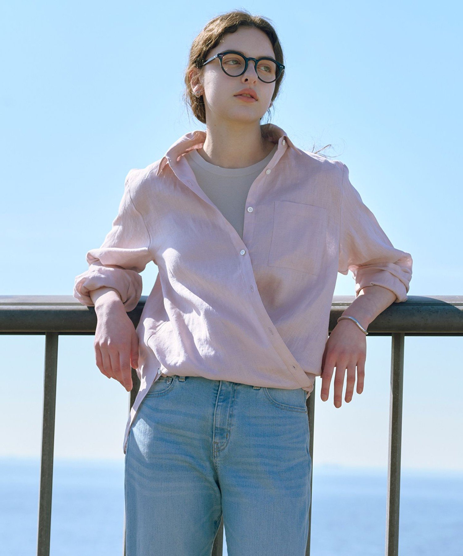 J.PRESS 【WEB限定カラーあり・2way・セット着用可】リネン シャツ ブラウス ジェイプレス トップス シャツ・ブラウス ネイビー ベージュ ピンク ブラウン