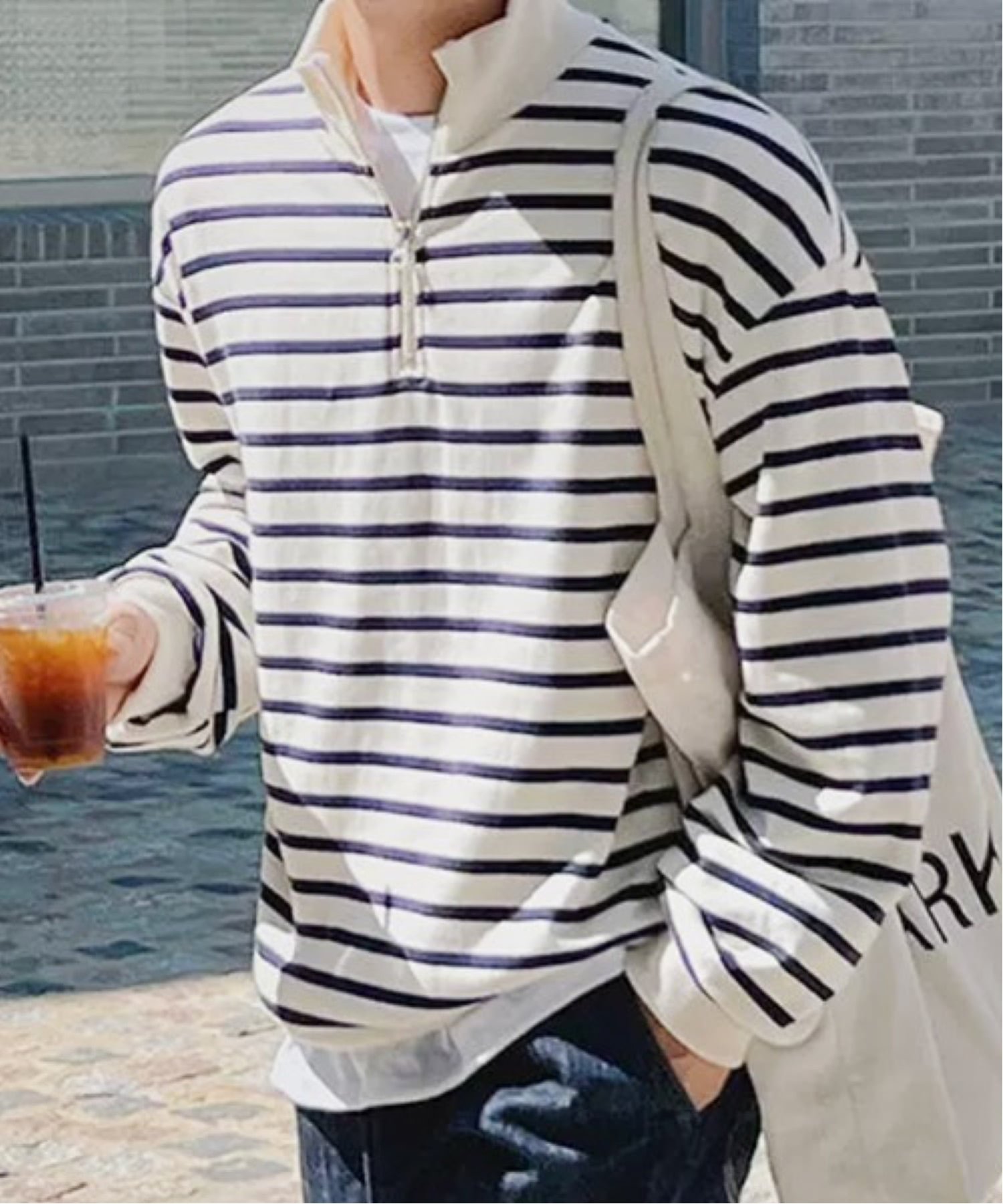 NOWLE NOWLE/(M)【NOWLE】ボーダー ハーフジップ プルオーバー リブ Tシャツ / カットソー チェルカ トップス カットソー・Tシャツ ホワイト