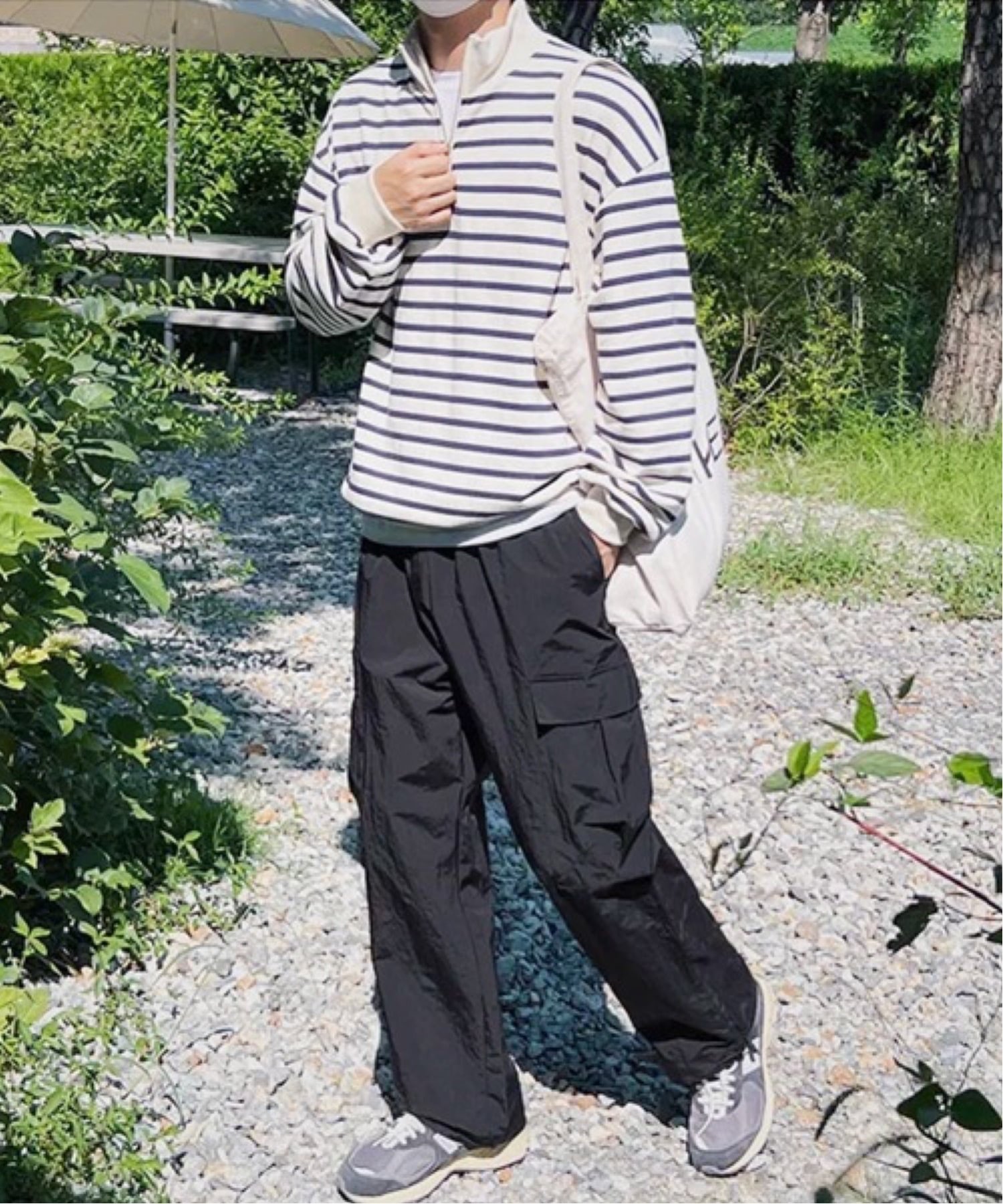 NOWLE NOWLE/(M)【NOWLE】ボーダー ハーフジップ プルオーバー リブ Tシャツ / カットソー チェルカ トップス カットソー・Tシャツ ホワイト