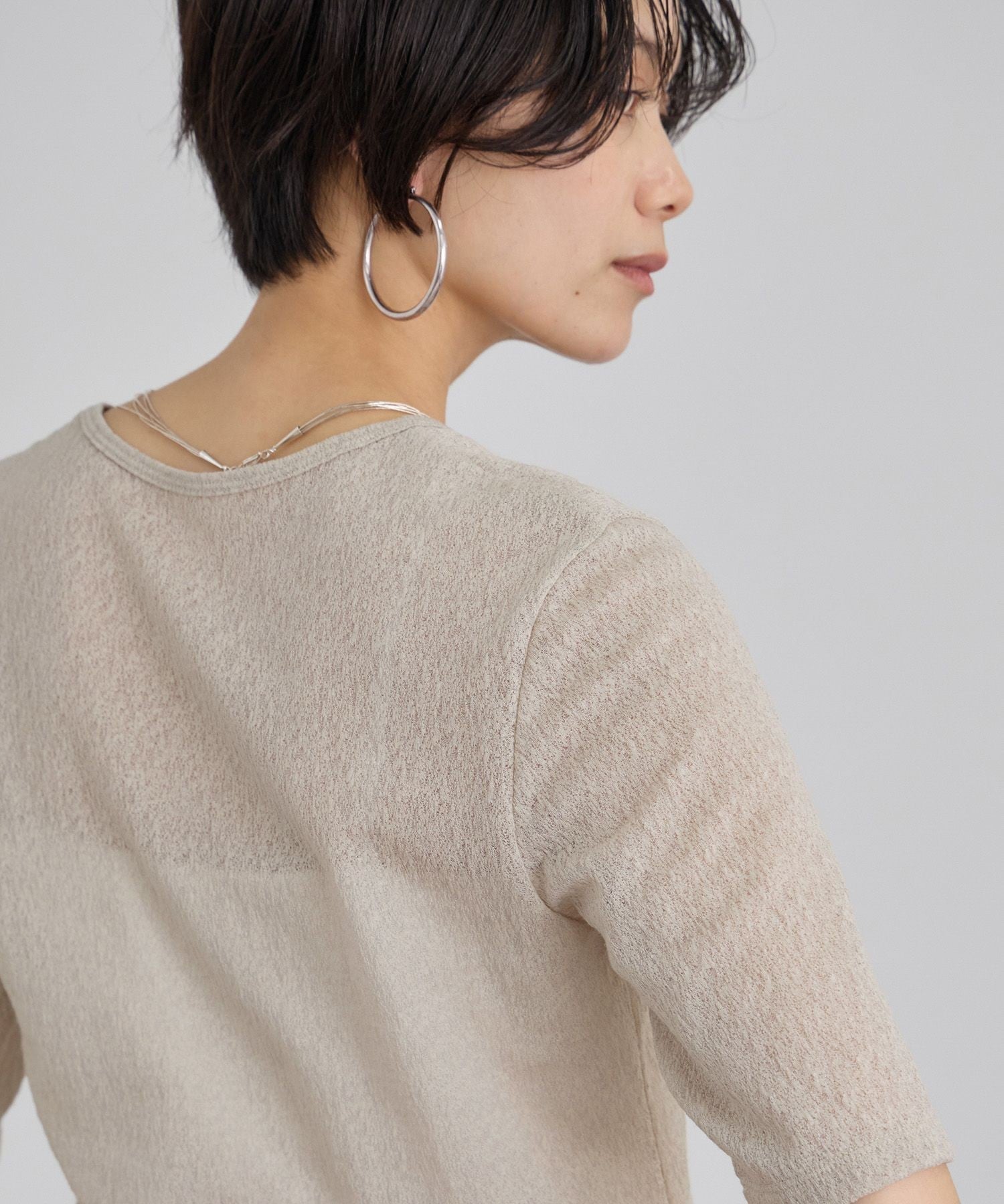 SALON adam et rope' コットンレーシージャガードハーフスリーブTシャツ サロン アダム エ ロペ トップス カットソー・Tシャツ グレー ブラウン ピンク