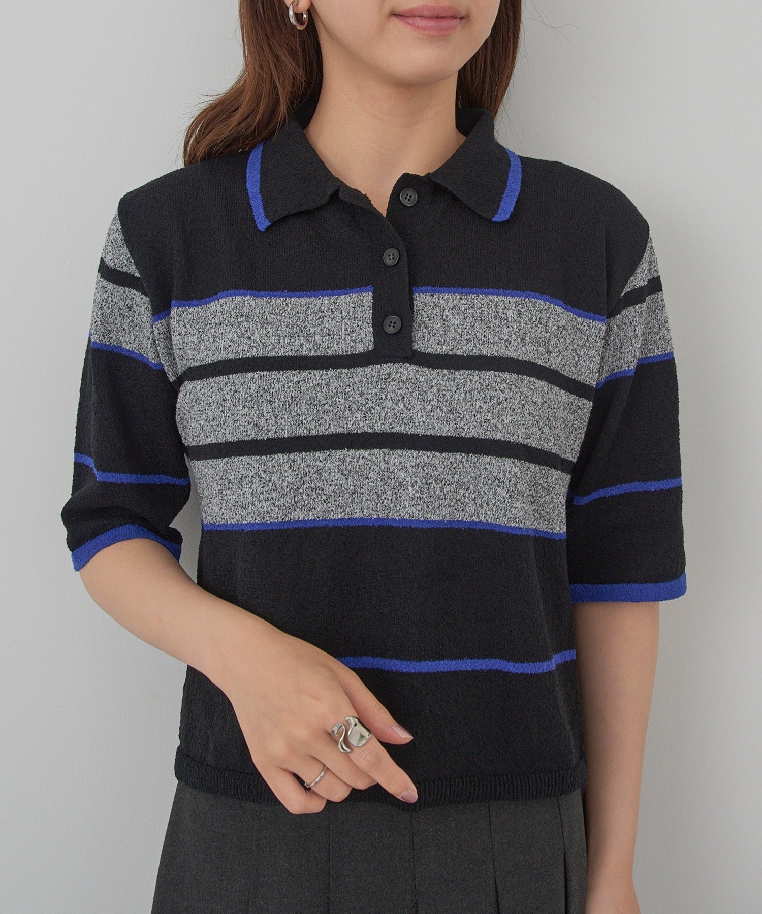 MAISON BREEZE reveur MAISON BREEZE reveur/ブークレボーダーニットラガーシャツ trc セットアップセブン トップス ニット ブラウン ブラック グレー