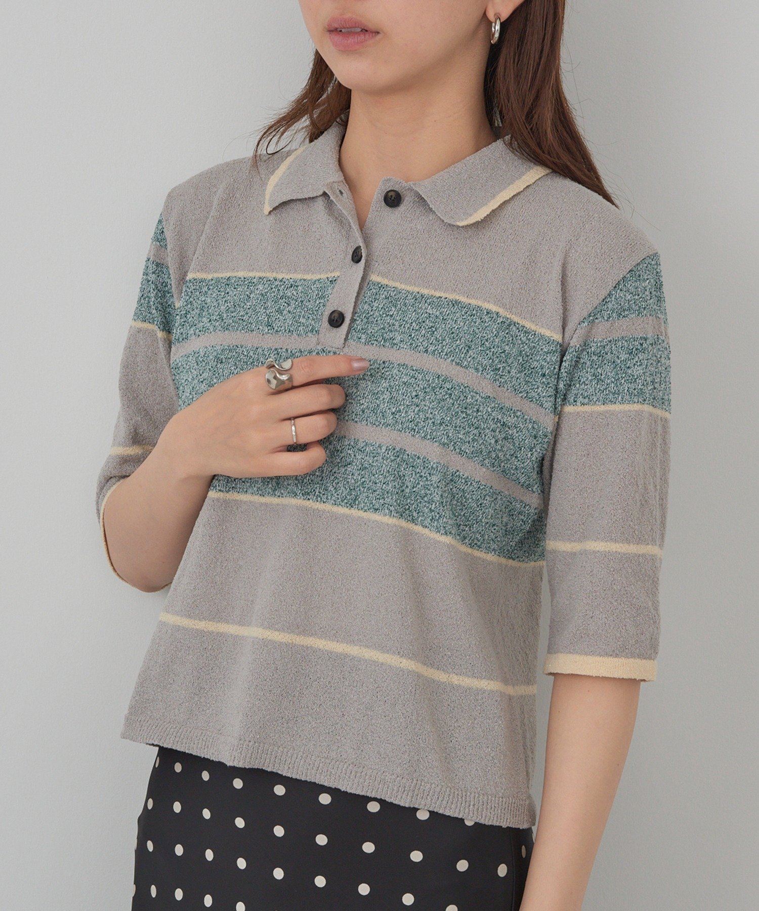 MAISON BREEZE reveur MAISON BREEZE reveur/ブークレボーダーニットラガーシャツ trc セットアップセブン トップス ニット ブラウン ブラック グレー