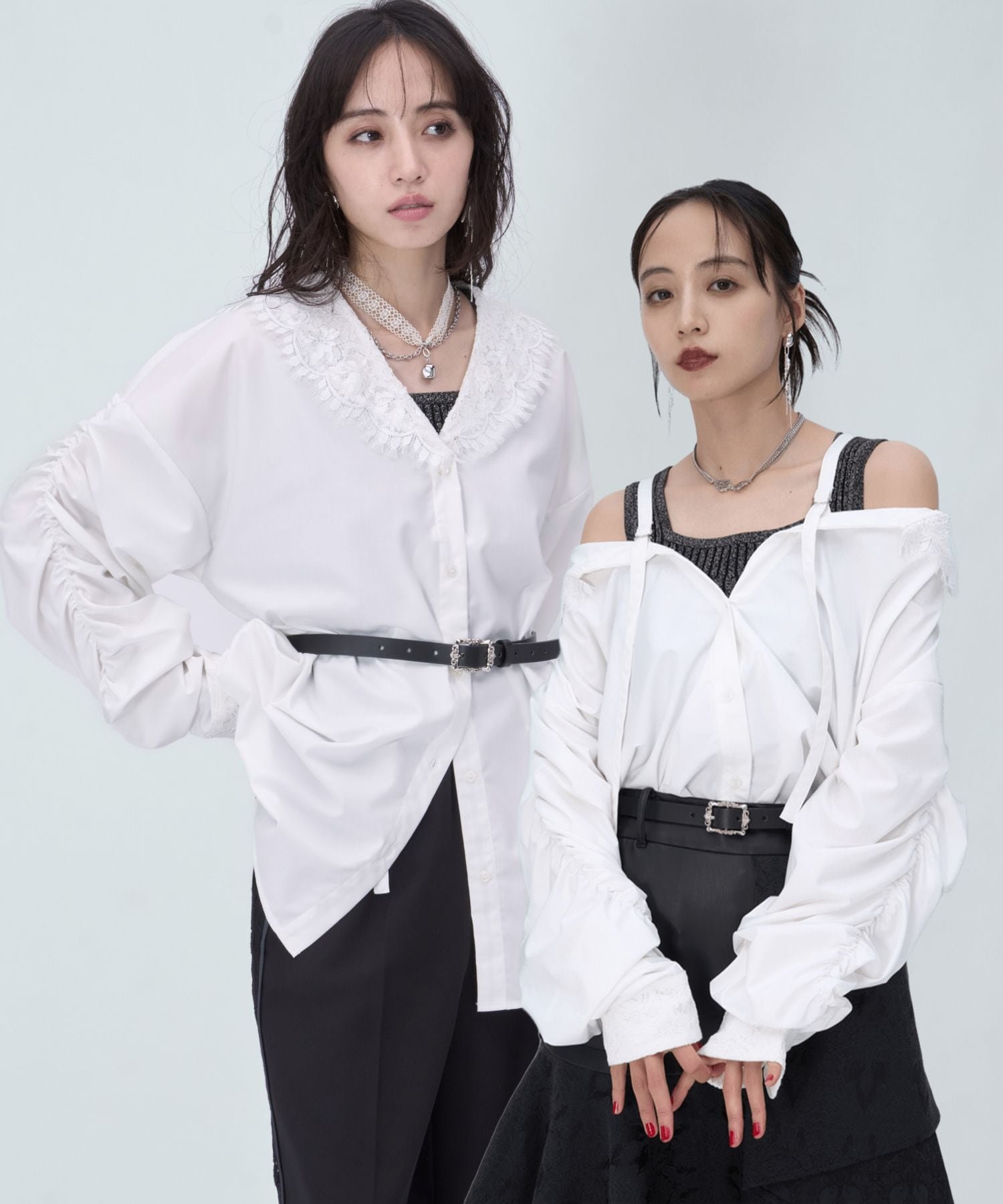 HARE 2WAYレースBIGカラーシャツ ハレ トップス シャツ・ブラウス ホワイト ブラック グレー グリーン