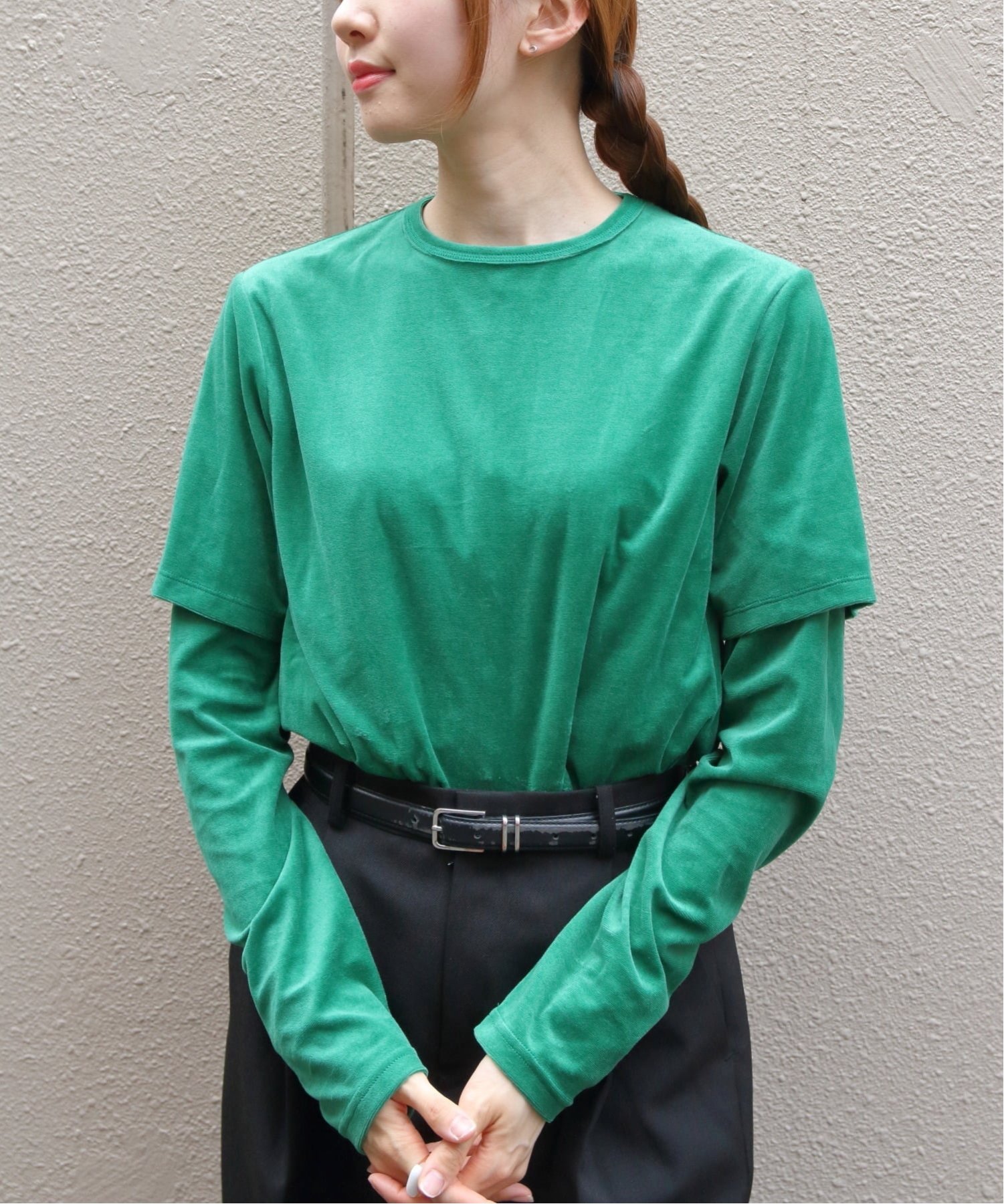 THE SHINZONE シンゾーン ベロアハーフスリーブTEE VELOUR HALF SLEEVE TEE ステップス トップス カットソー・Tシャツ グリーン ネイビー