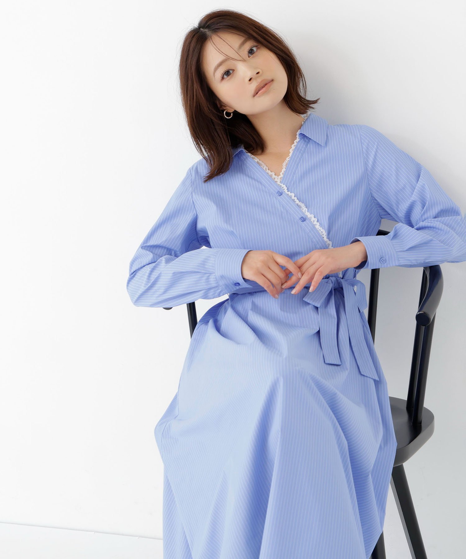 【SALE／10%OFF】NATURAL BEAUTY BASIC レースレイヤードカシュクールワンピース ナチュラルビューティベーシック ワンピース・ドレス ワンピース ベージュ ブルー【送料無料】