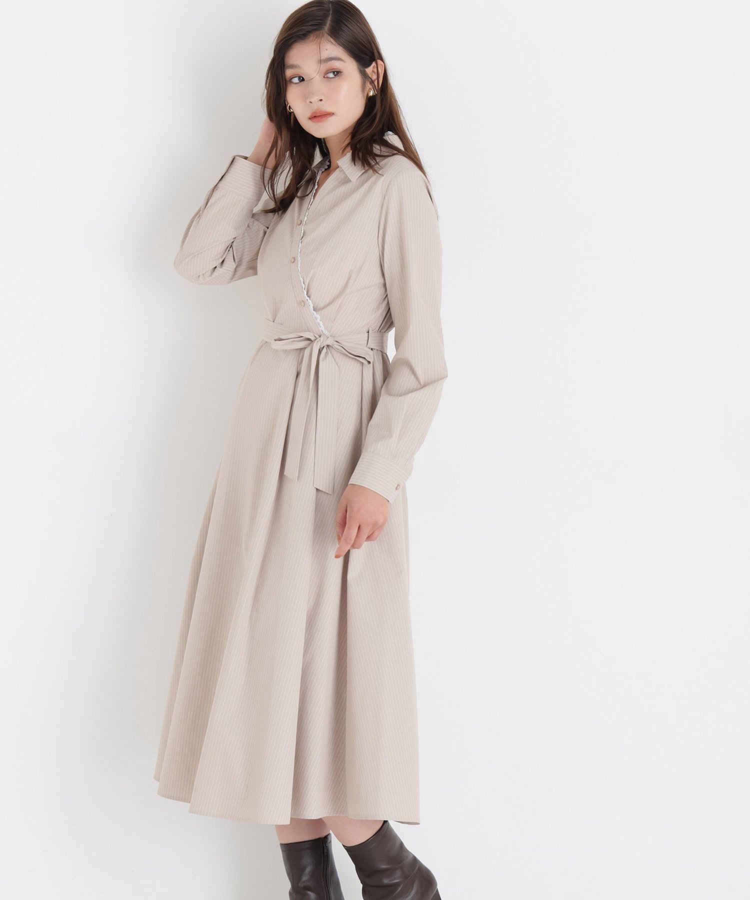 NATURAL BEAUTY BASIC レースレイヤードカシュクールワンピース ナチュラルビューティベーシック ワンピース・ドレス ワンピース ベージュ ブルー
