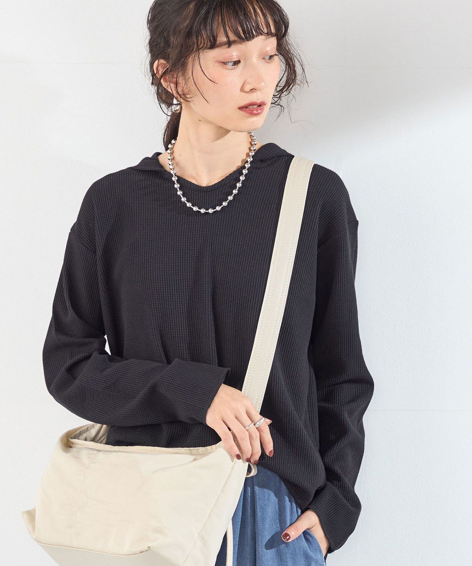 《予約》SHIPS Colors:＜手洗い可能＞TC ワッフル フーディー トップス◆ シップス トップス カットソー・Tシャツ ブラック グレー ホワイト