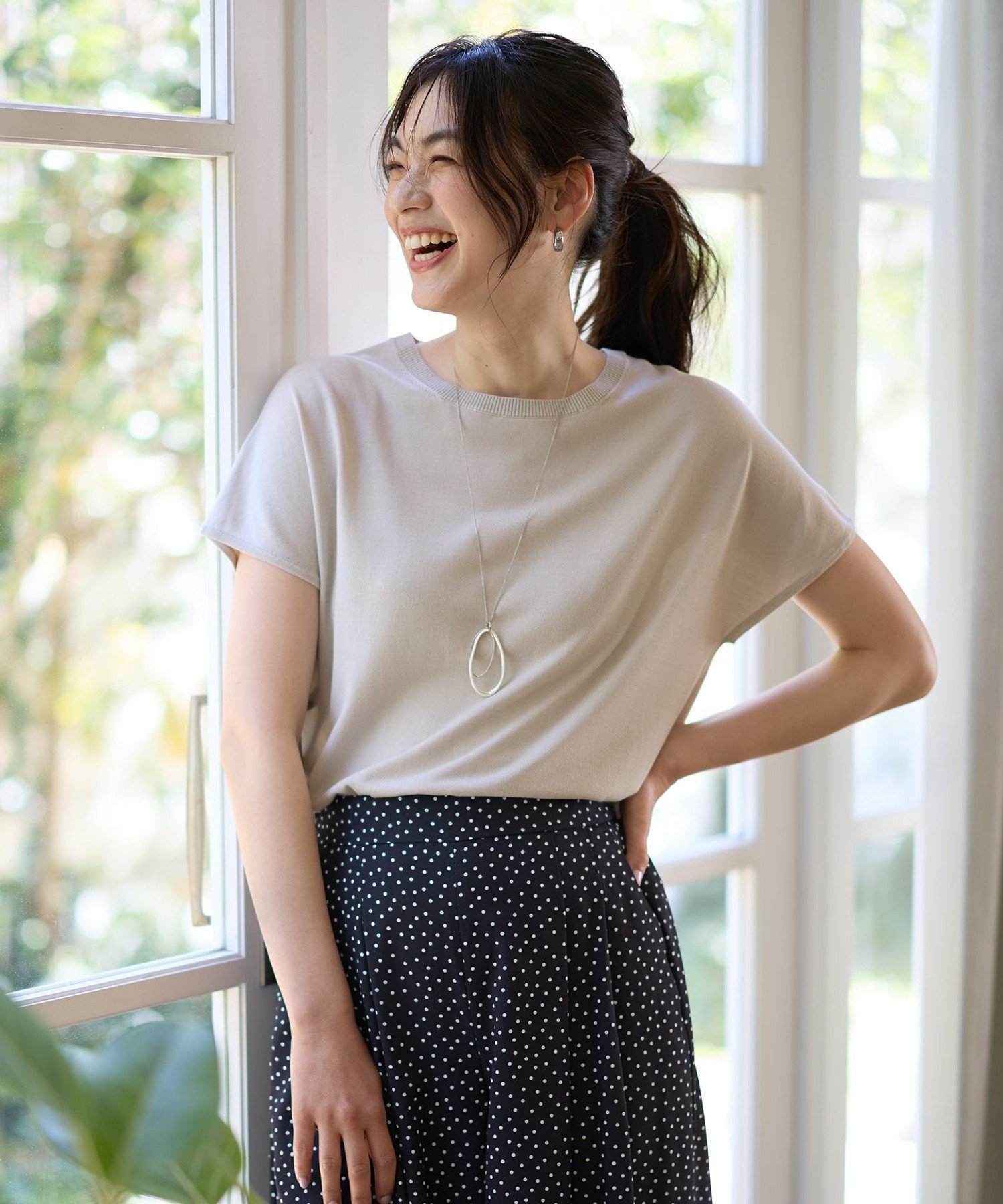 【SALE／30%OFF】ANY L ファンクションフレンチスリーブニット エニィ トップス ニット ブルー グレー ピンク