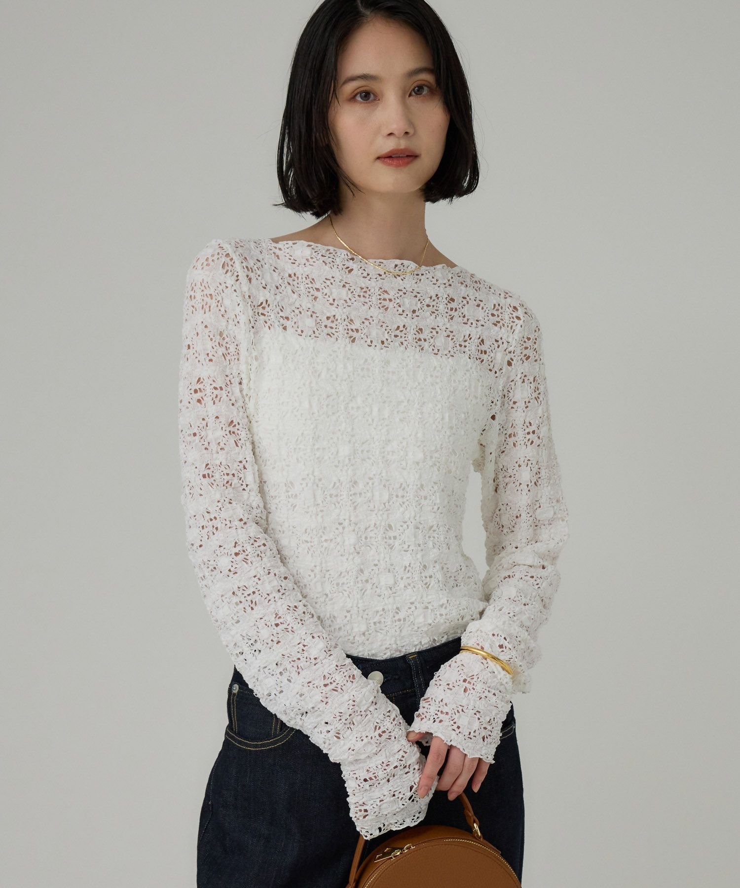 ストレッチレースプルオーバー バビロン トップス カットソー・Tシャツ ホワイト ブラック