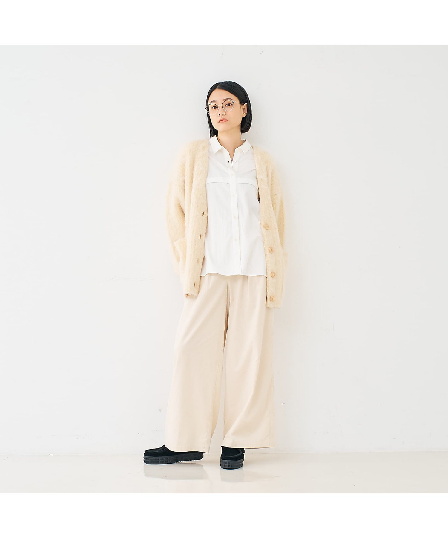 コーデュロイWタックワイドパンツ コレックス パンツ その他のパンツ ホワイト グレー