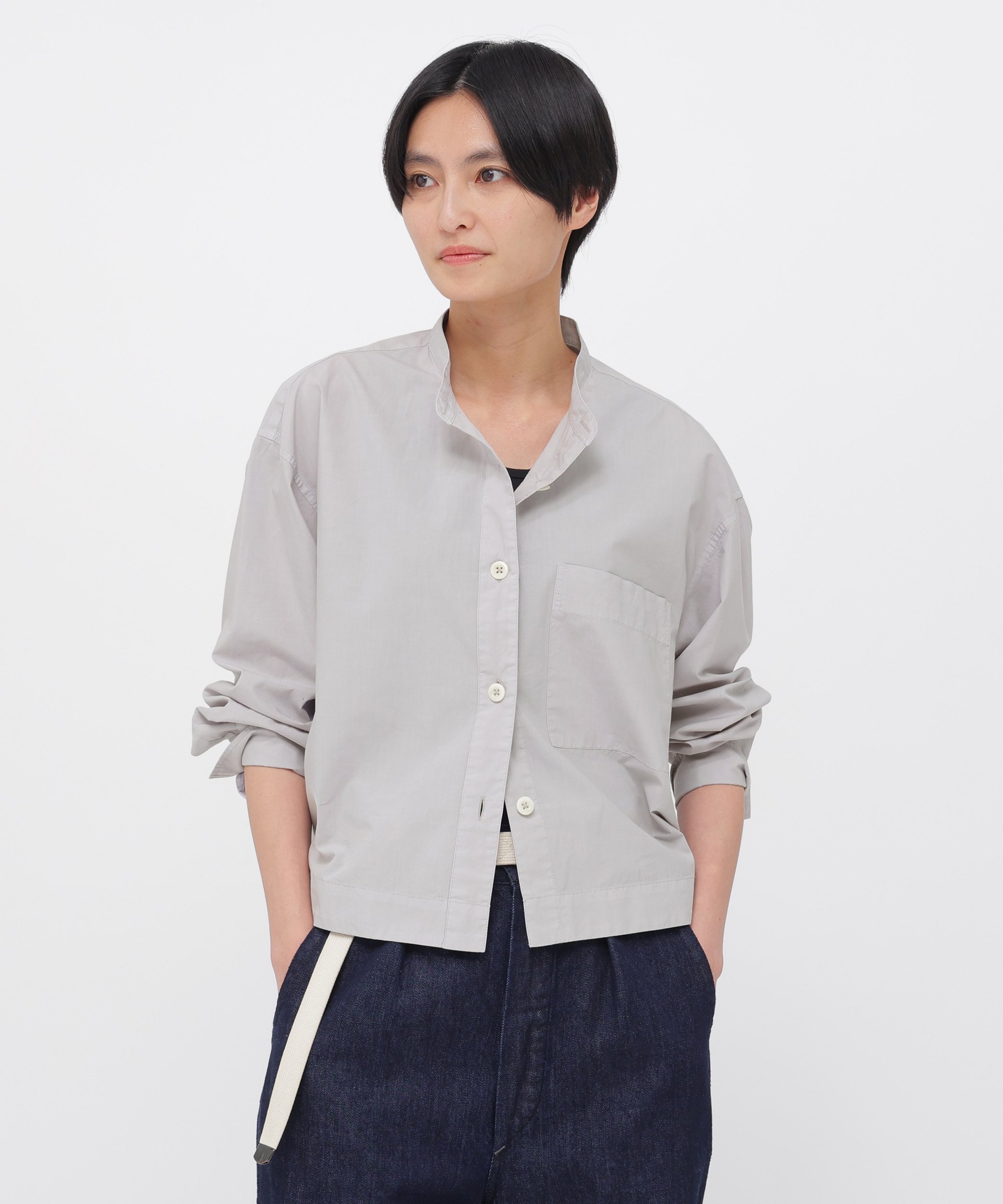 MHL. COTTON RAMIE POPLIN SHIRT マーガレット・ハウエル トップス シャツ・ブラウス グレー ブラック