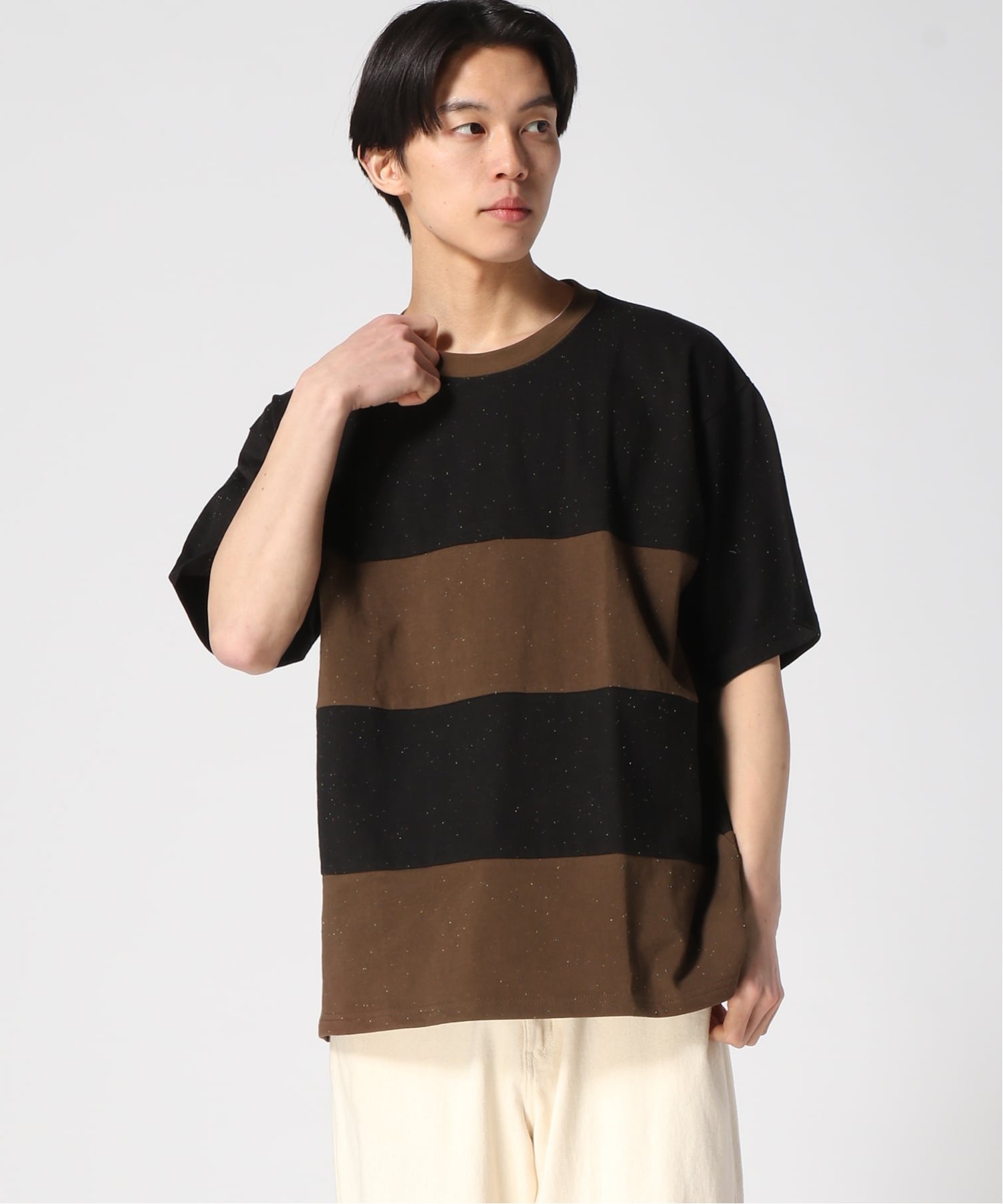 gym master gym master/(U)段切り替えネップTee ジムマスター トップス カットソー・Tシャツ ベージュ ホワイト ブラック