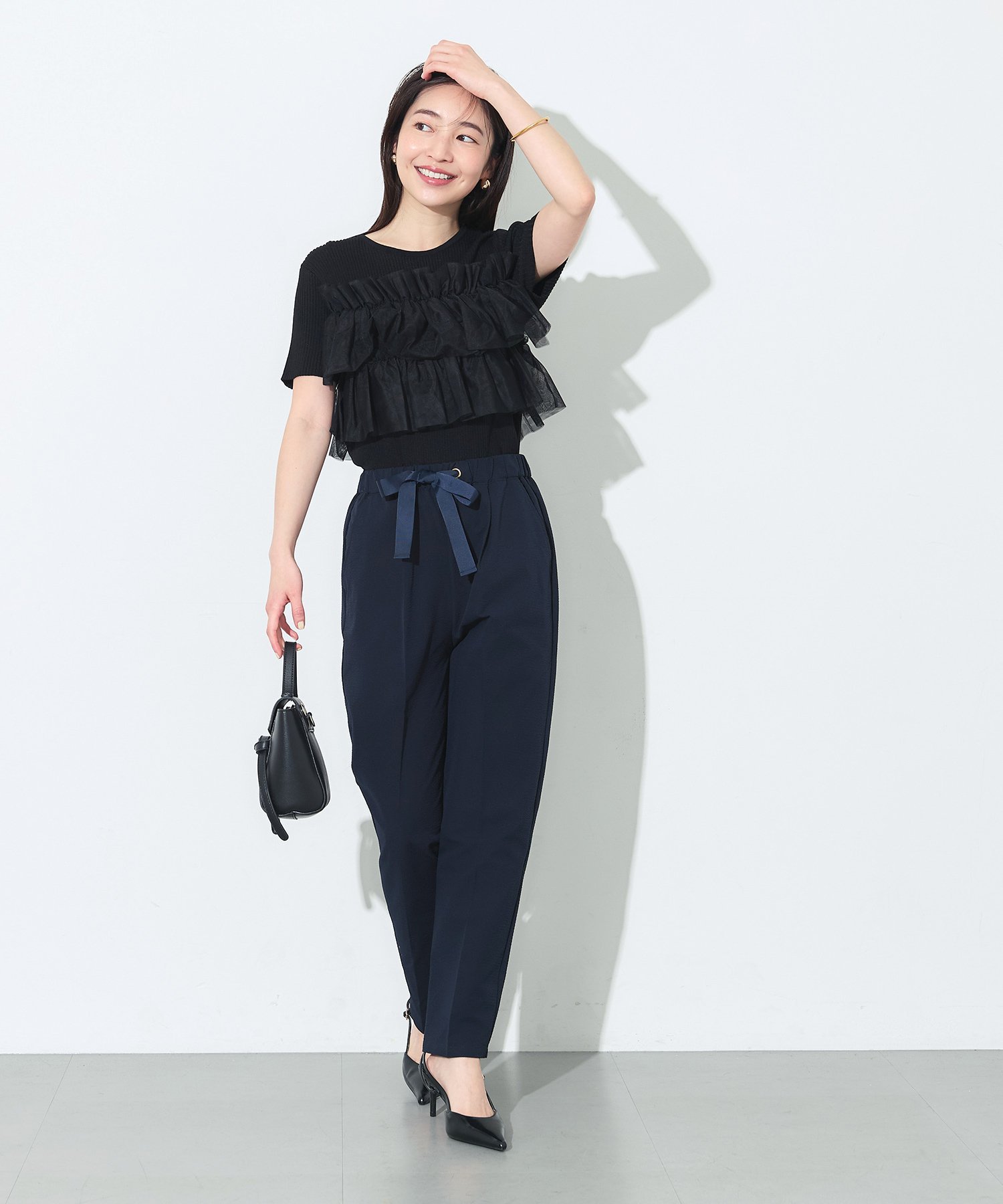 coca 半袖フリルニットトップス コカ トップス カットソー・Tシャツ ホワイト ブラ...