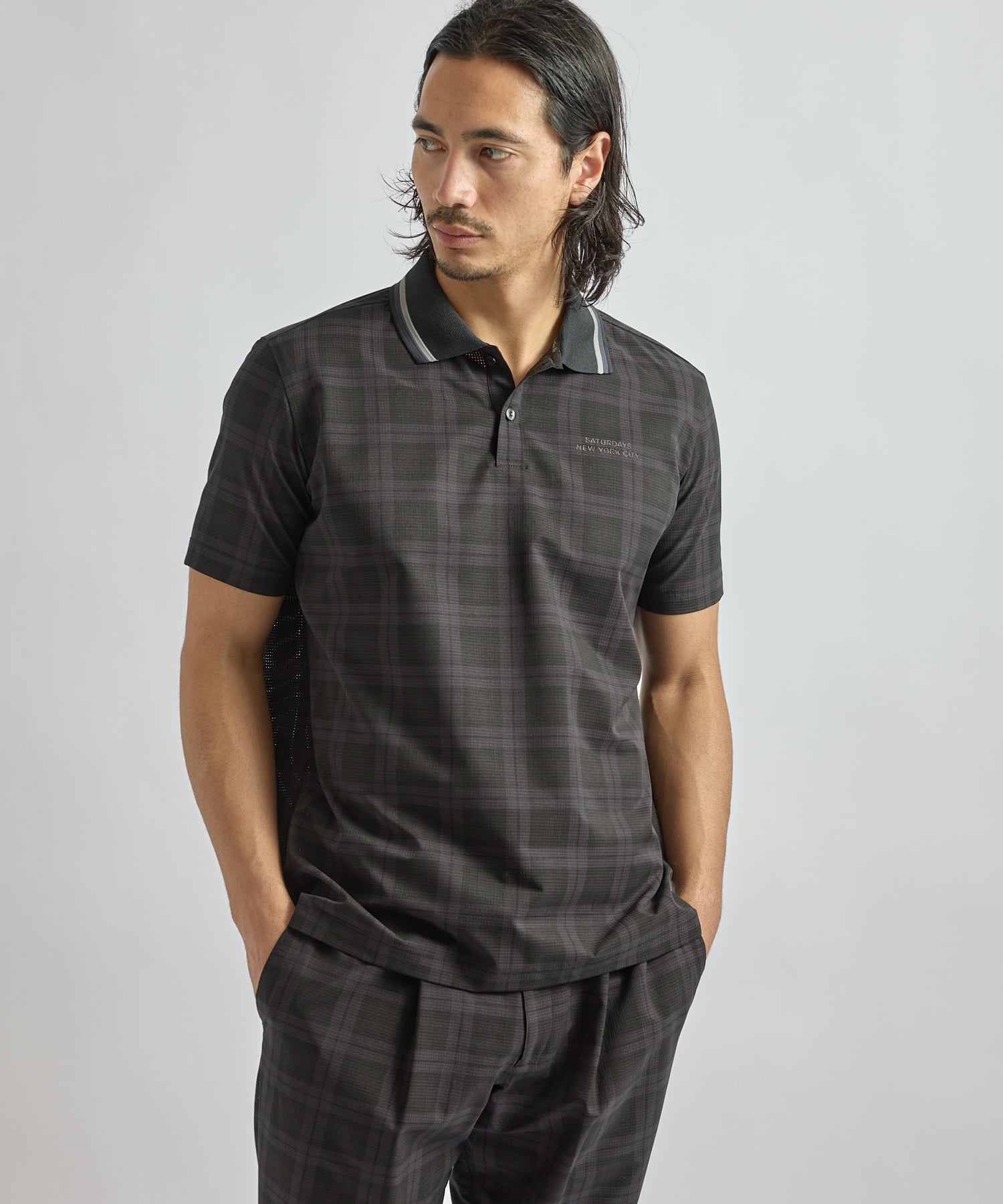 Saturdays Golf Seersucker Polo Shirt サタデーズ　ニューヨークシティ トップス ポロシャツ グレー ブラック【送料無料】