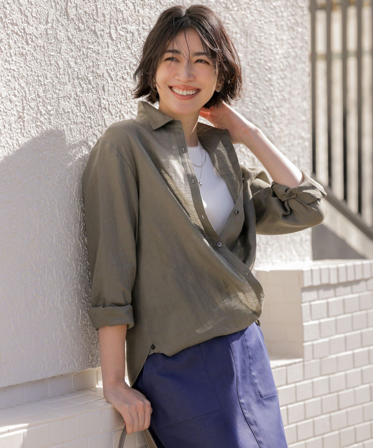 J.PRESS 【WEB限定カラーあり・2way・セット着用可】リネン シャツ ブラウス ジェイプレス トップス シャツ・ブラウス ベージュ ネイビー ブラウン ピンク
