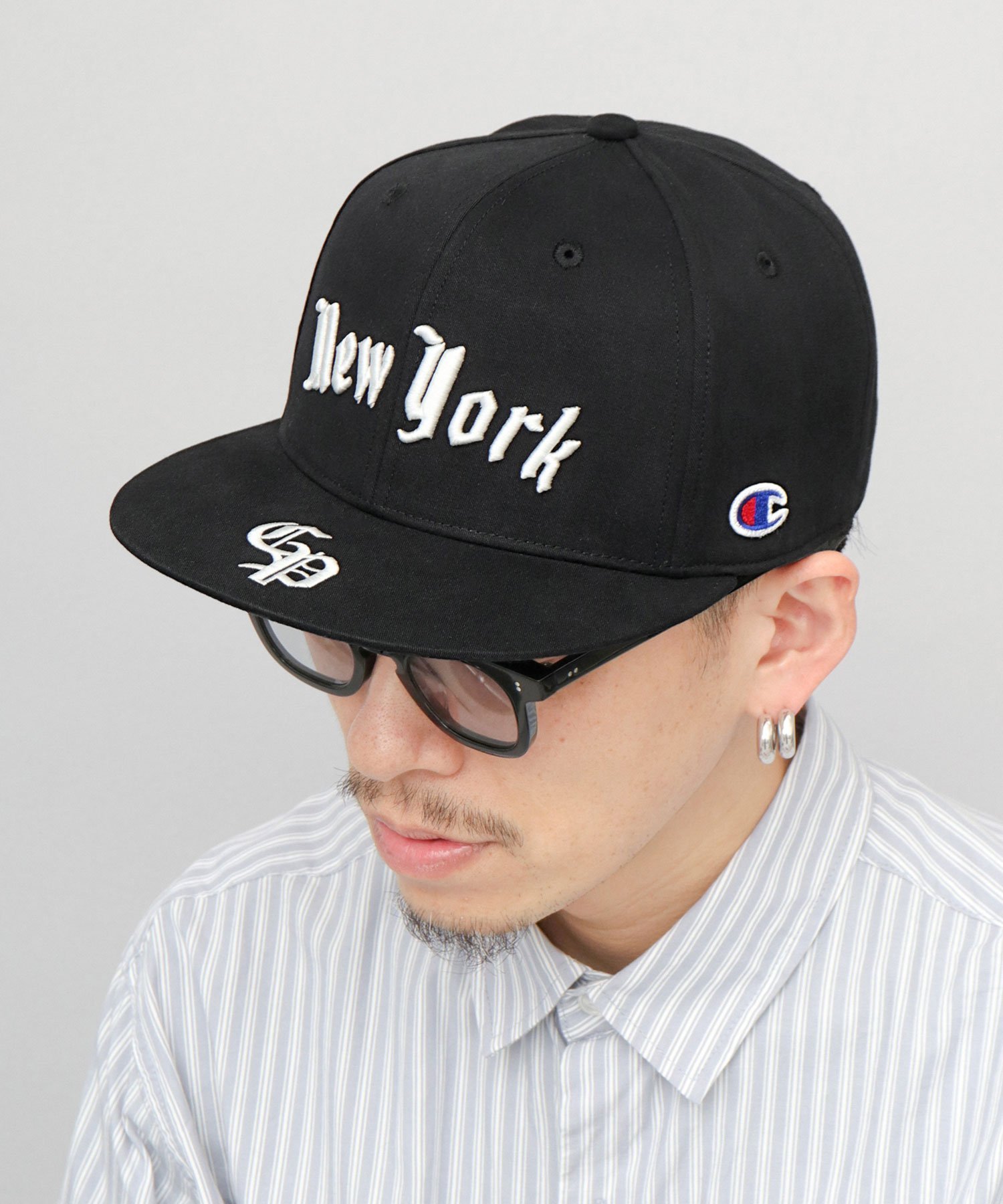 Champion Champion チャンピオン キャップ 平ツバ 刺繍 コットン 帽子 エー.エム.エス. 帽子 キャップ ブラック【送料無料】