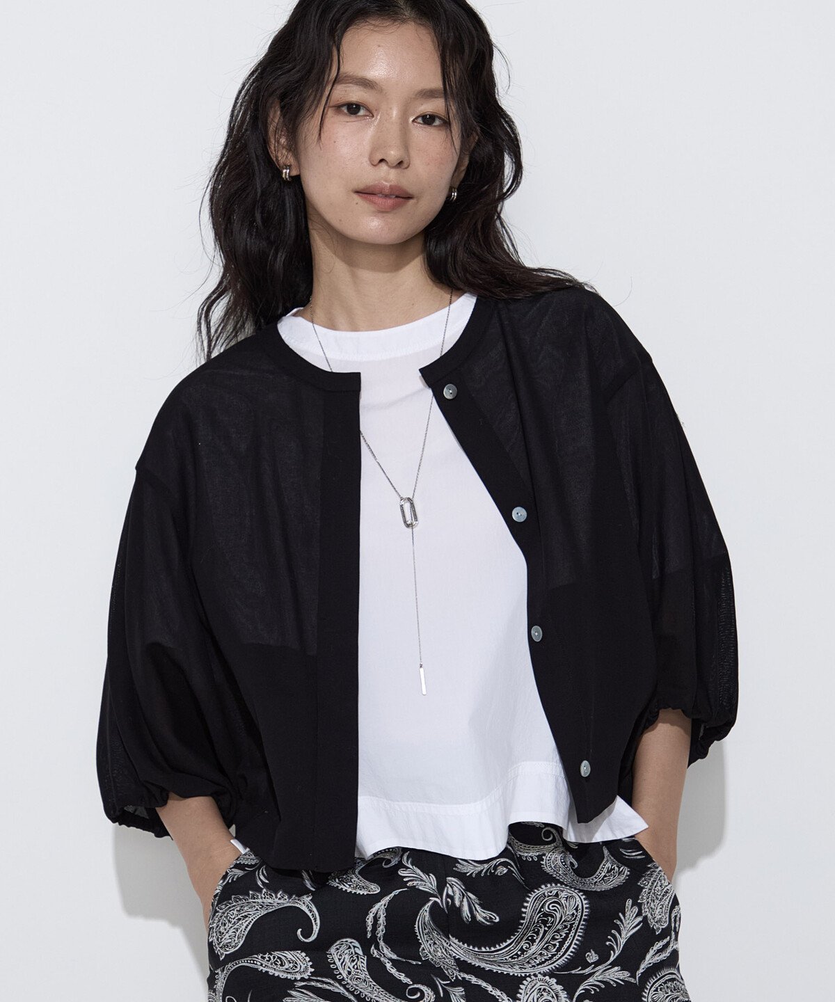 K.T KIYOKO TAKASE コットンカラミストレッチ ブルゾン コムサ ジャケット・アウター ブルゾン・ジャンパー ブラック カーキグリーン ホワイト