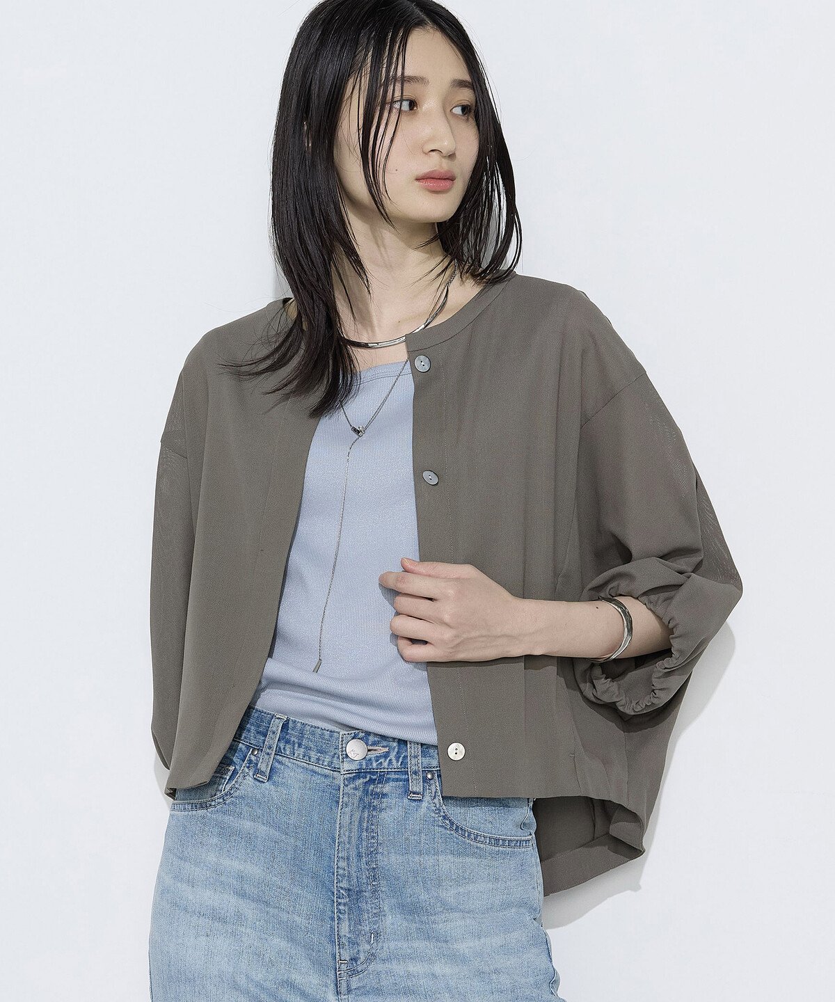 K.T KIYOKO TAKASE コットンカラミストレッチ ブルゾン コムサ ジャケット・アウター ブルゾン・ジャンパー ブラック カーキグリーン ホワイト