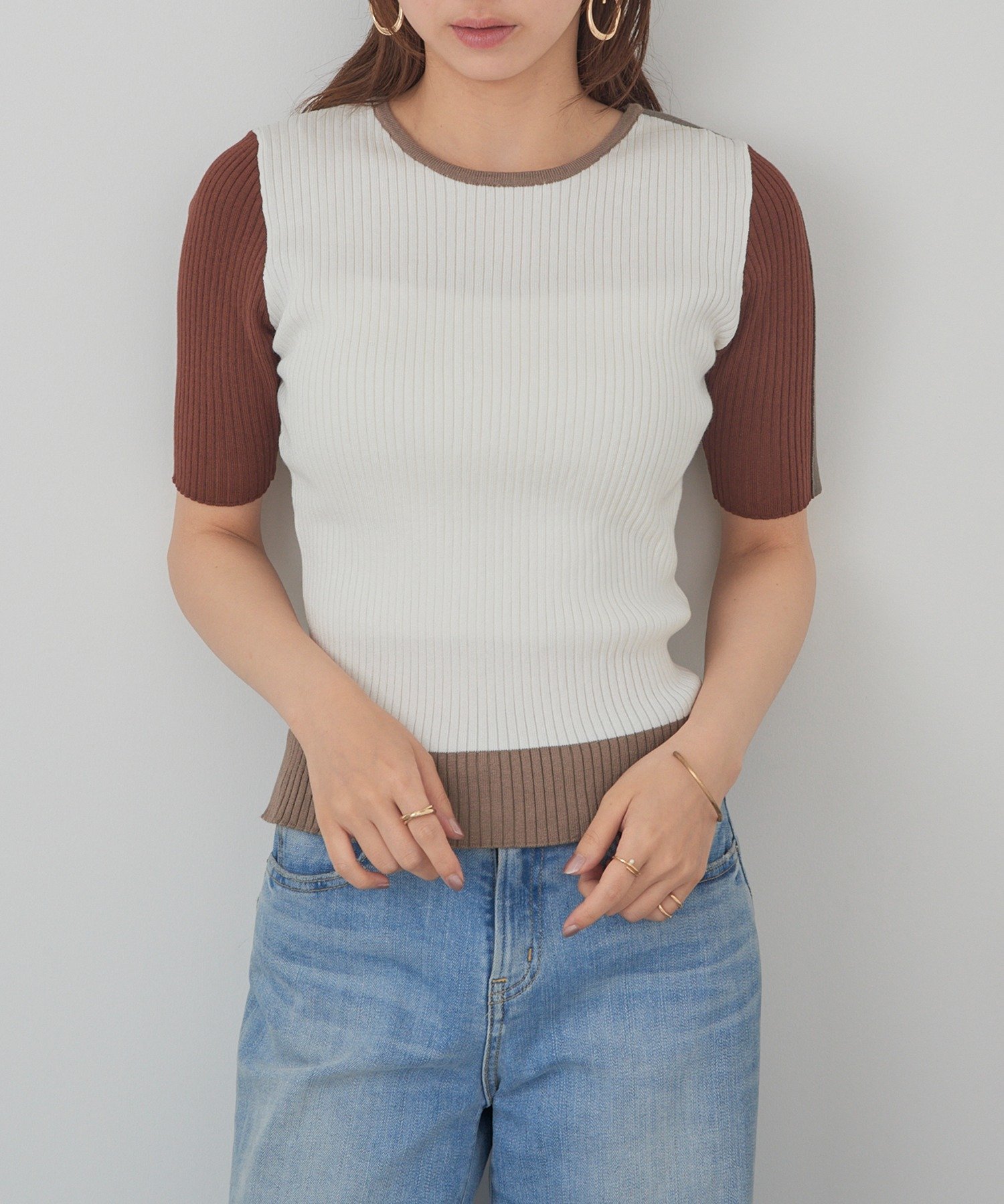 MAISON BREEZE reveur MAISON BREEZE reveur/ウォッシャブル 配色リブニットプルオーバー trc セットアップセブン トップス ニット ホワイト ブラック