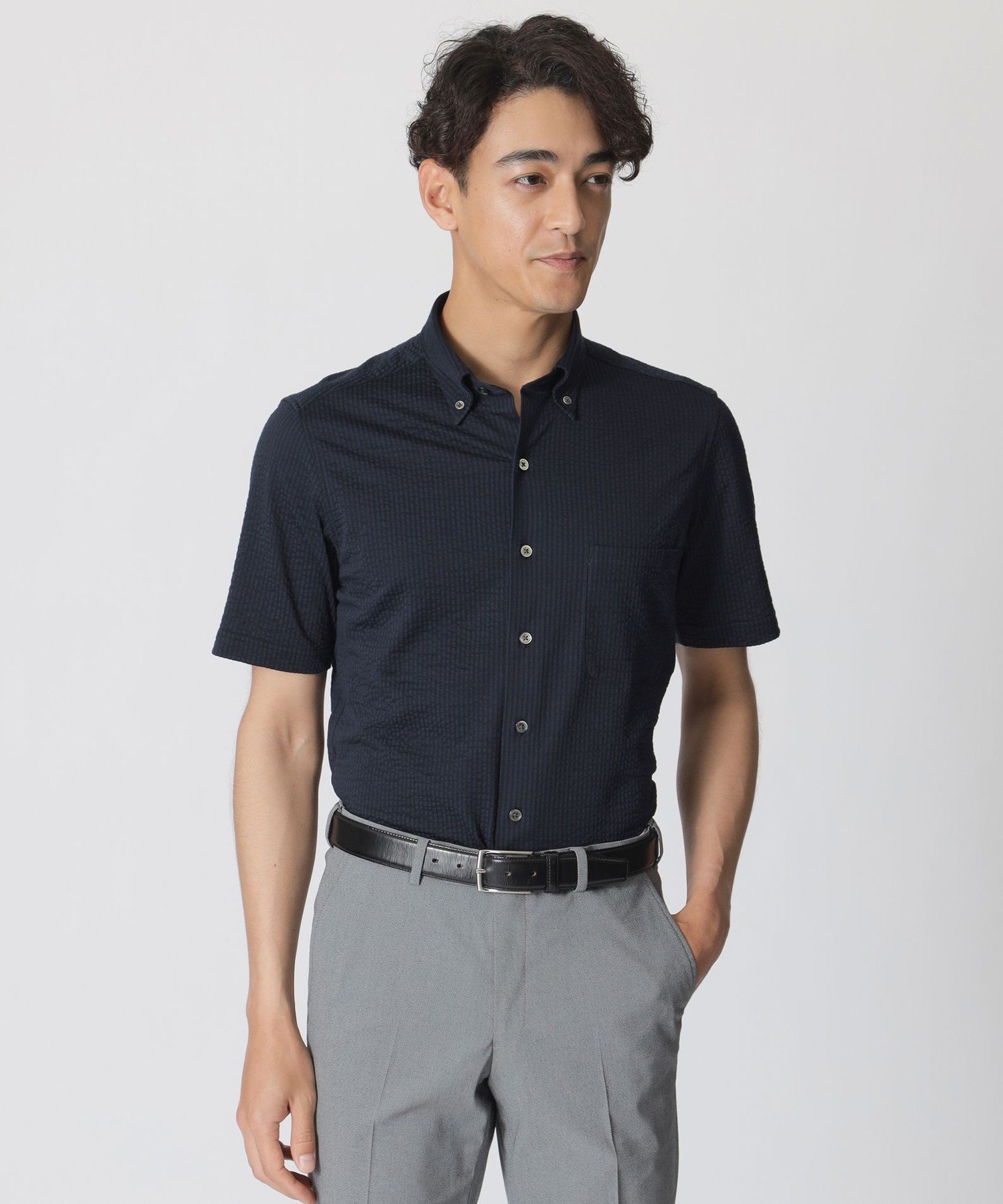 Paul Stuart 【WEB・一部店舗限定】ストライプサッカージャージーシャツ ポール・スチュアート トップス シャツ・ブラウス ネイビー ホワイト