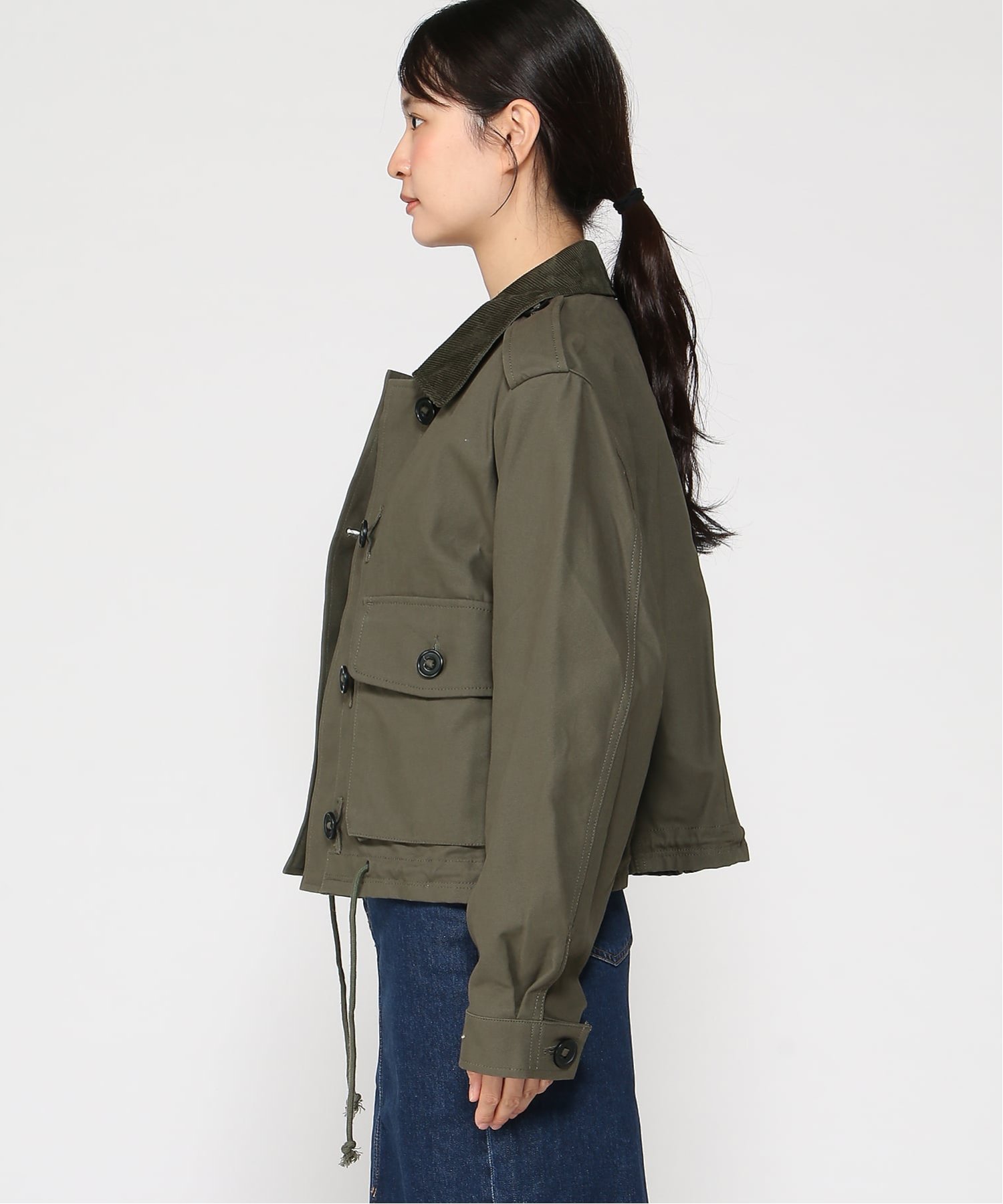(W)キャンバス クロップド ユーティリティ ジャケット ギャップ ジャケット・アウター カバーオール・ワークジャケット カーキグリーン