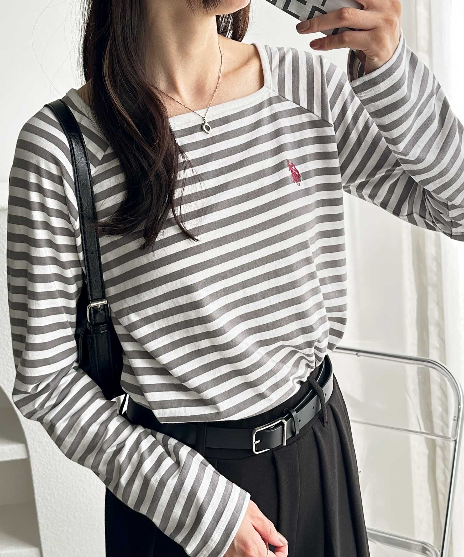 【U.S. POLO ASSN.】スクエアネックロンT ジーラ トップス カットソー・Tシャツ